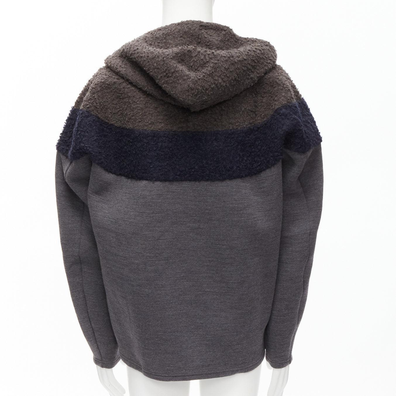 Men's KOLOR navy wool blend colorblock dolman sleeve half zip knitted hoodie JP5 XXL For Sale