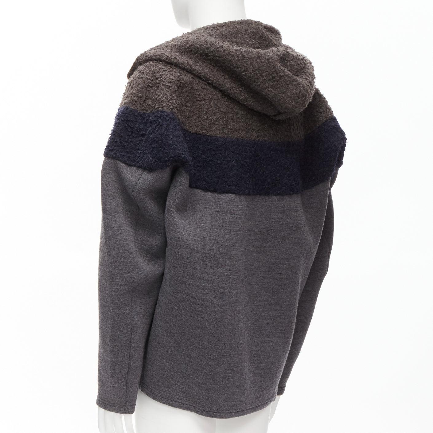 KOLOR navy wool blend colorblock dolman sleeve half zip knitted hoodie JP5 XXL For Sale 1