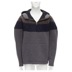 KOLOR navy wool blend colorblock dolman sleeve half zip knitted hoodie JP5 XXL