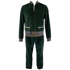 KOLOR Size L Forest Green Mixed Fabrics Velvet Zip Up Track Suit