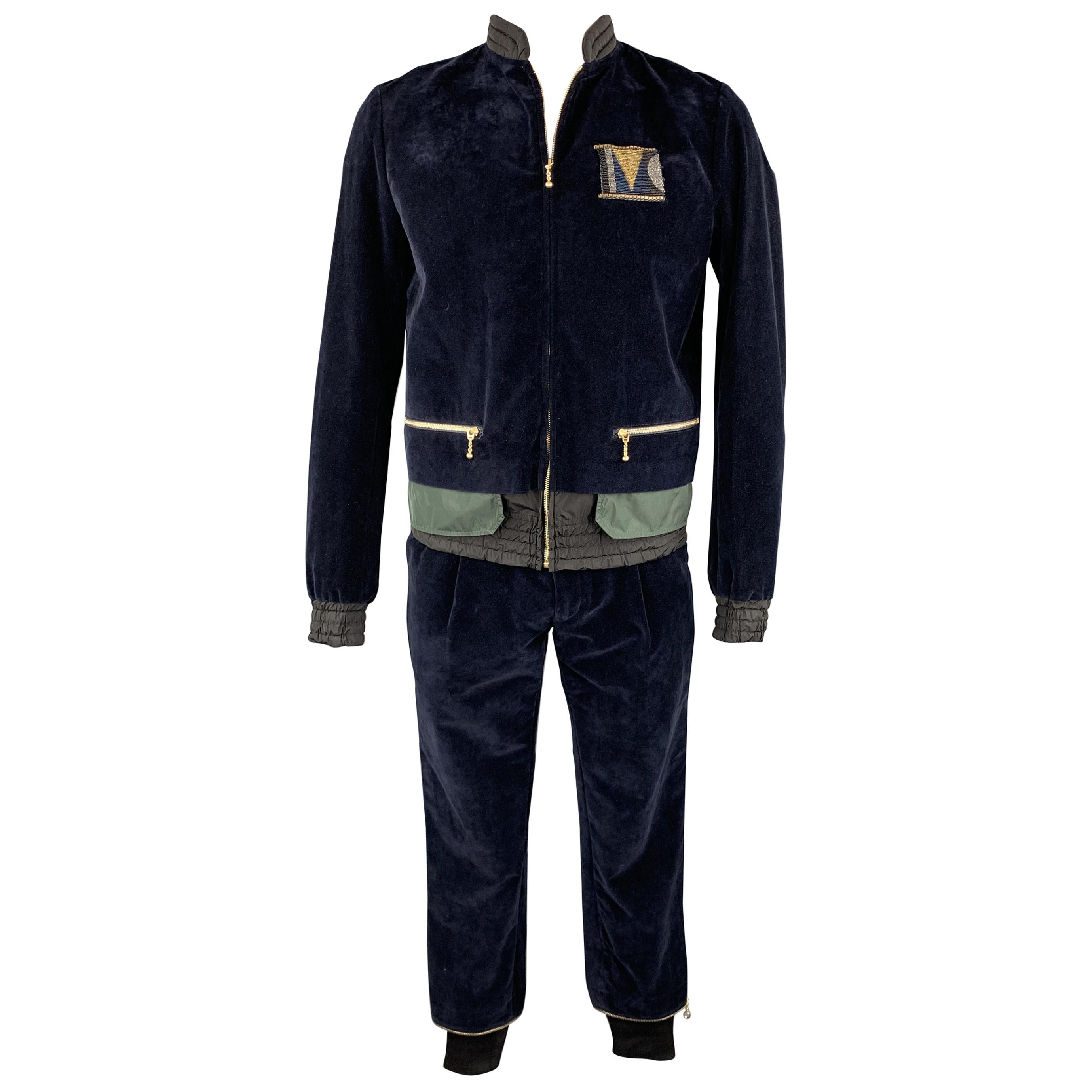 KOLOR Size L Navy Mixed Fabrics Velvet Zip Up Track Suit