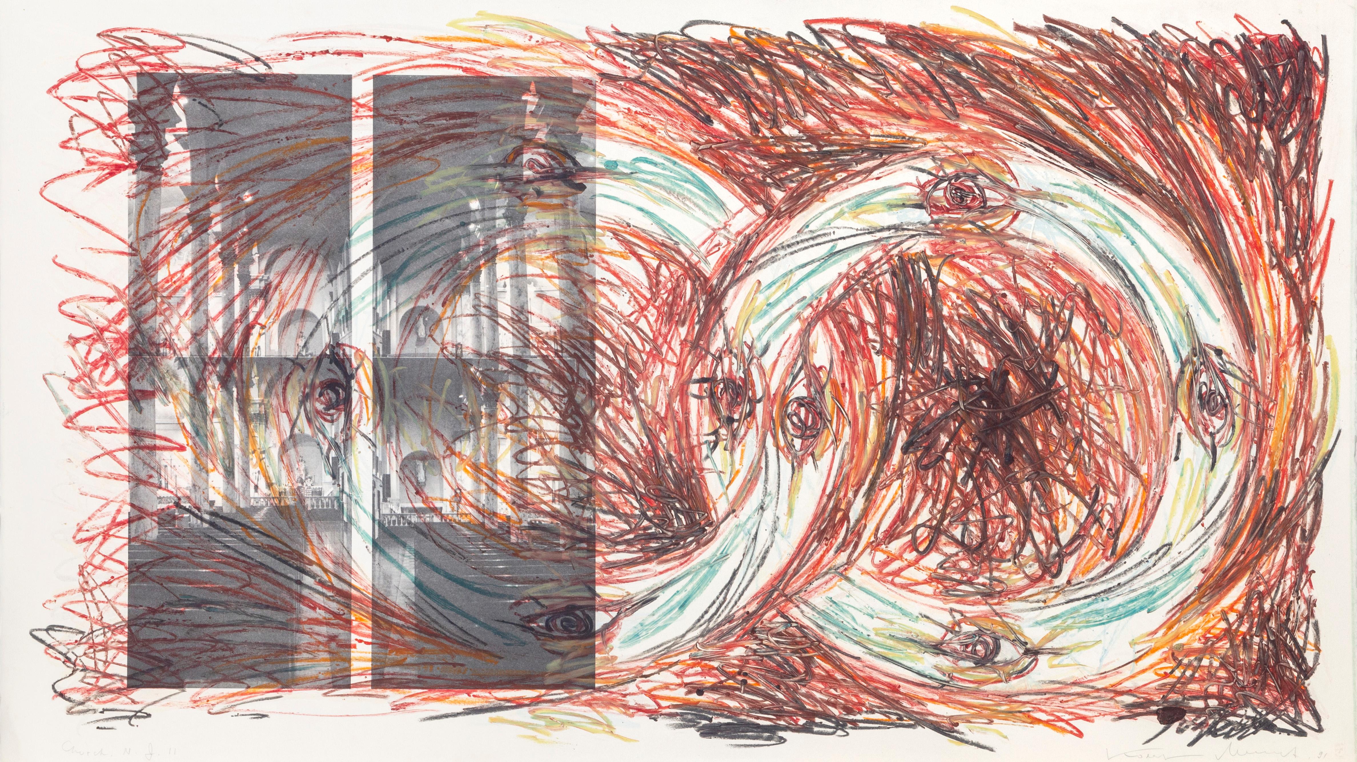 Künstler: Vitali Komar, Russe (1943 - ) und Alexander Melamid, Russe (1945 - )
Titel: Church's, NJ
Jahr: 1991
Medium: Radierung, signiert, nummeriert, datiert und mit Bleistift gekippt 
Papierformat: 30 x 53 Zoll (76,2 x 134,62 cm)