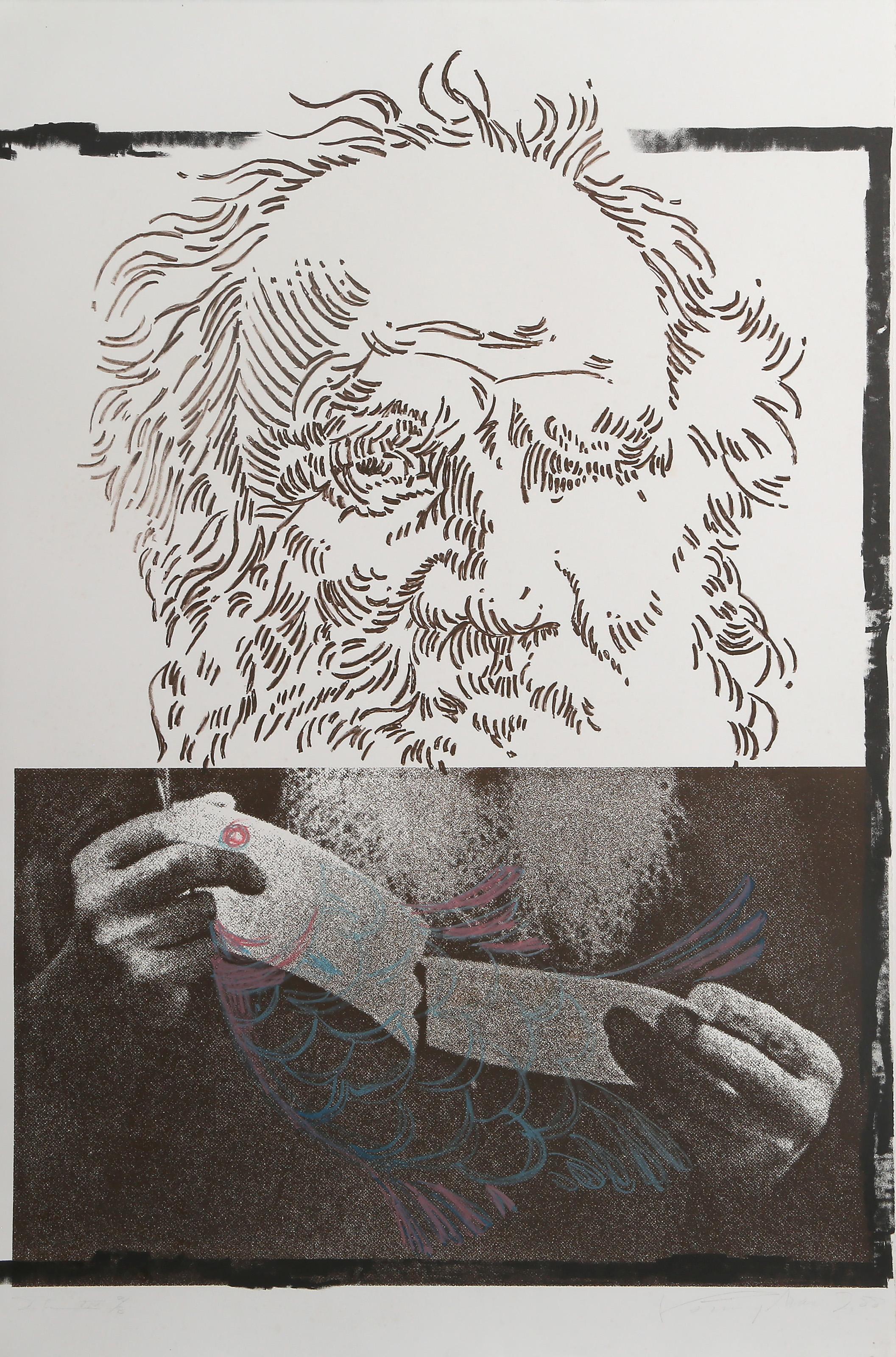 Peace I, Conceptual Hand-Colored Monoprint Screenprint by Komar 
Melamid