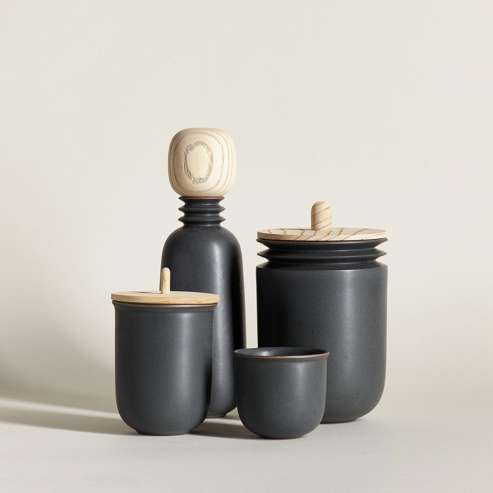 Contemporary Kombu, Jars, Set of 2, Slip Cast Ceramic, N/O Service Collection For Sale