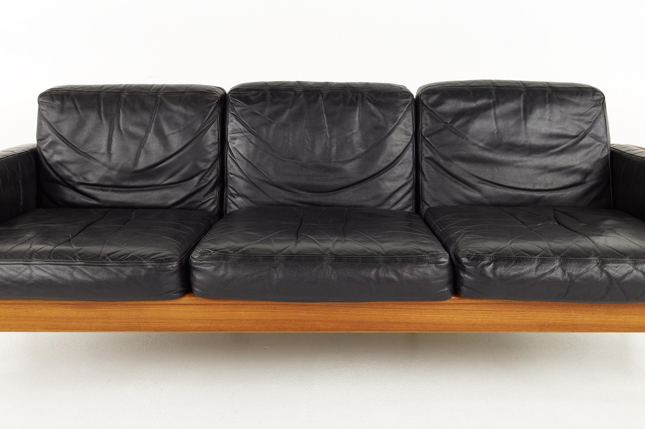 Late 20th Century Komfort Mid Century Teak and Leather Sofa