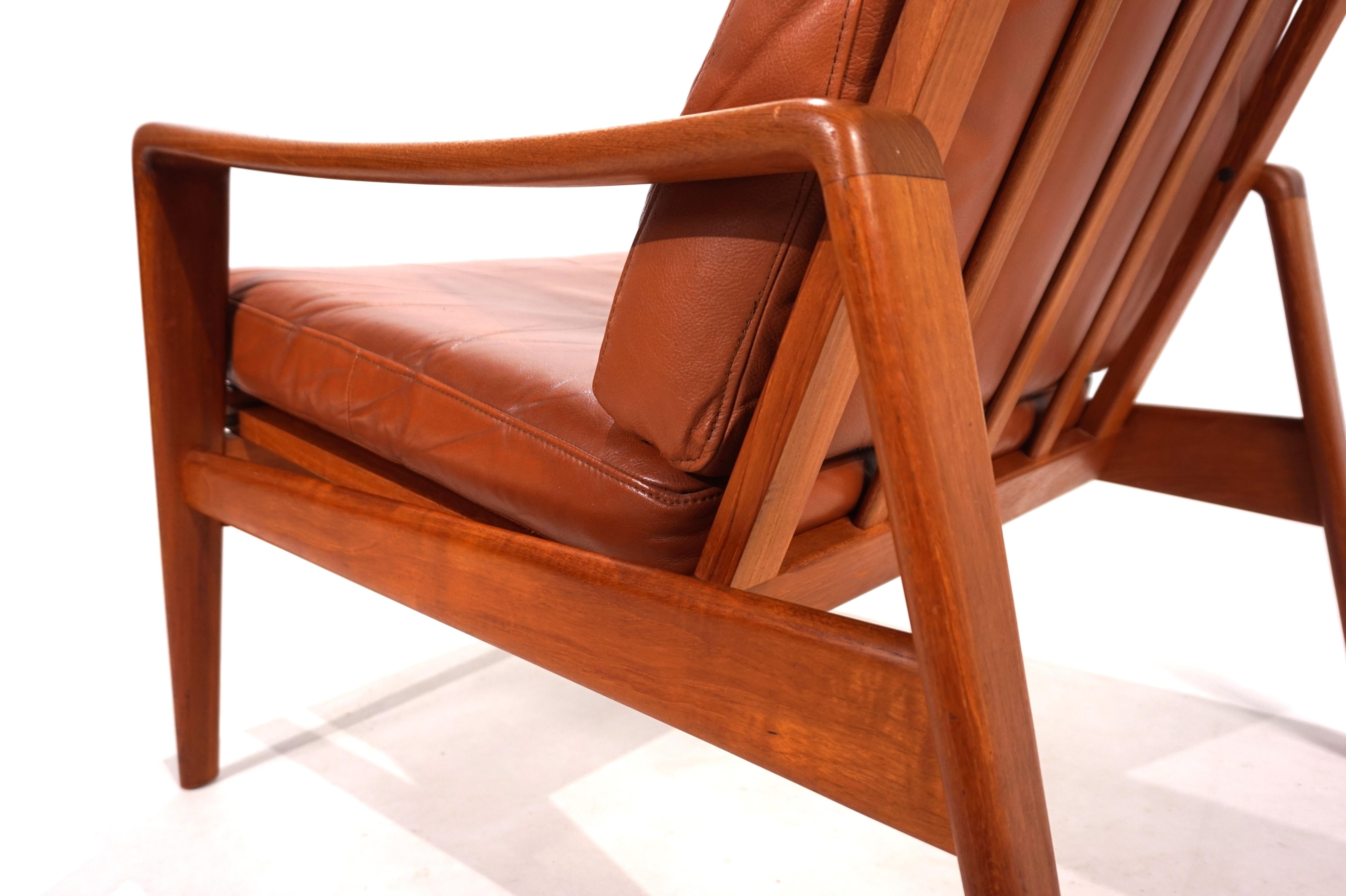 Mid-Century moderno Poltrona Komfort in pelle di teak di Arne Wahl Iversen, 1960 in vendita