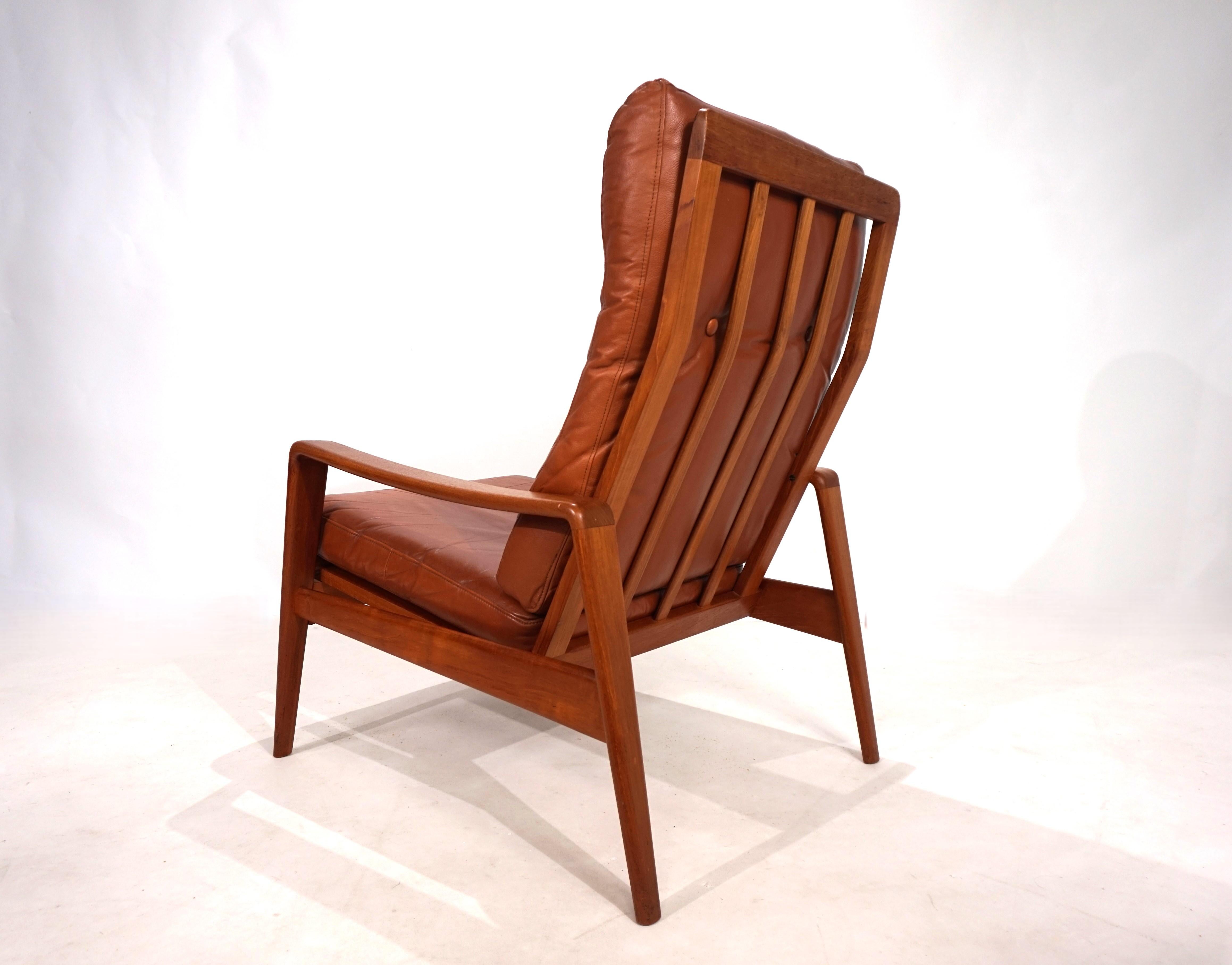Danese Poltrona Komfort in pelle di teak di Arne Wahl Iversen, 1960 in vendita