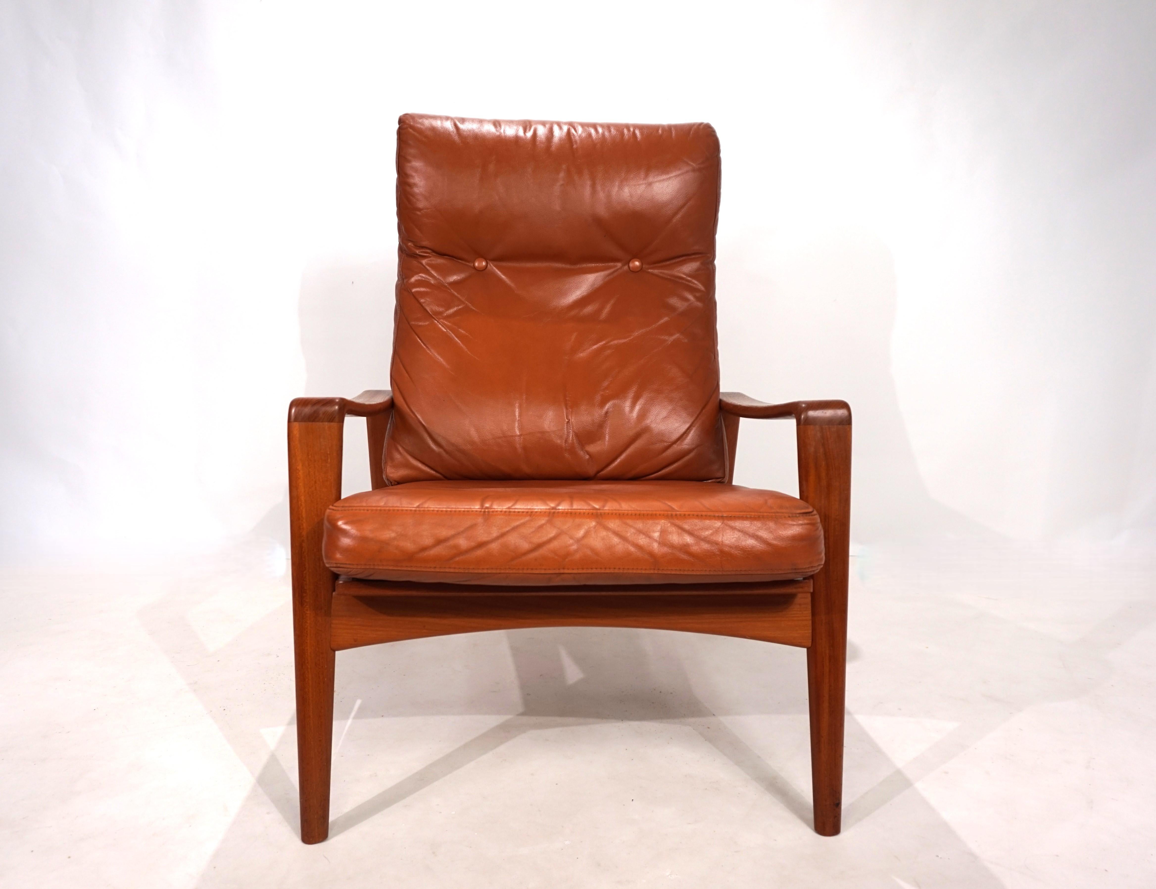Metà XX secolo Poltrona Komfort in pelle di teak di Arne Wahl Iversen, 1960 in vendita