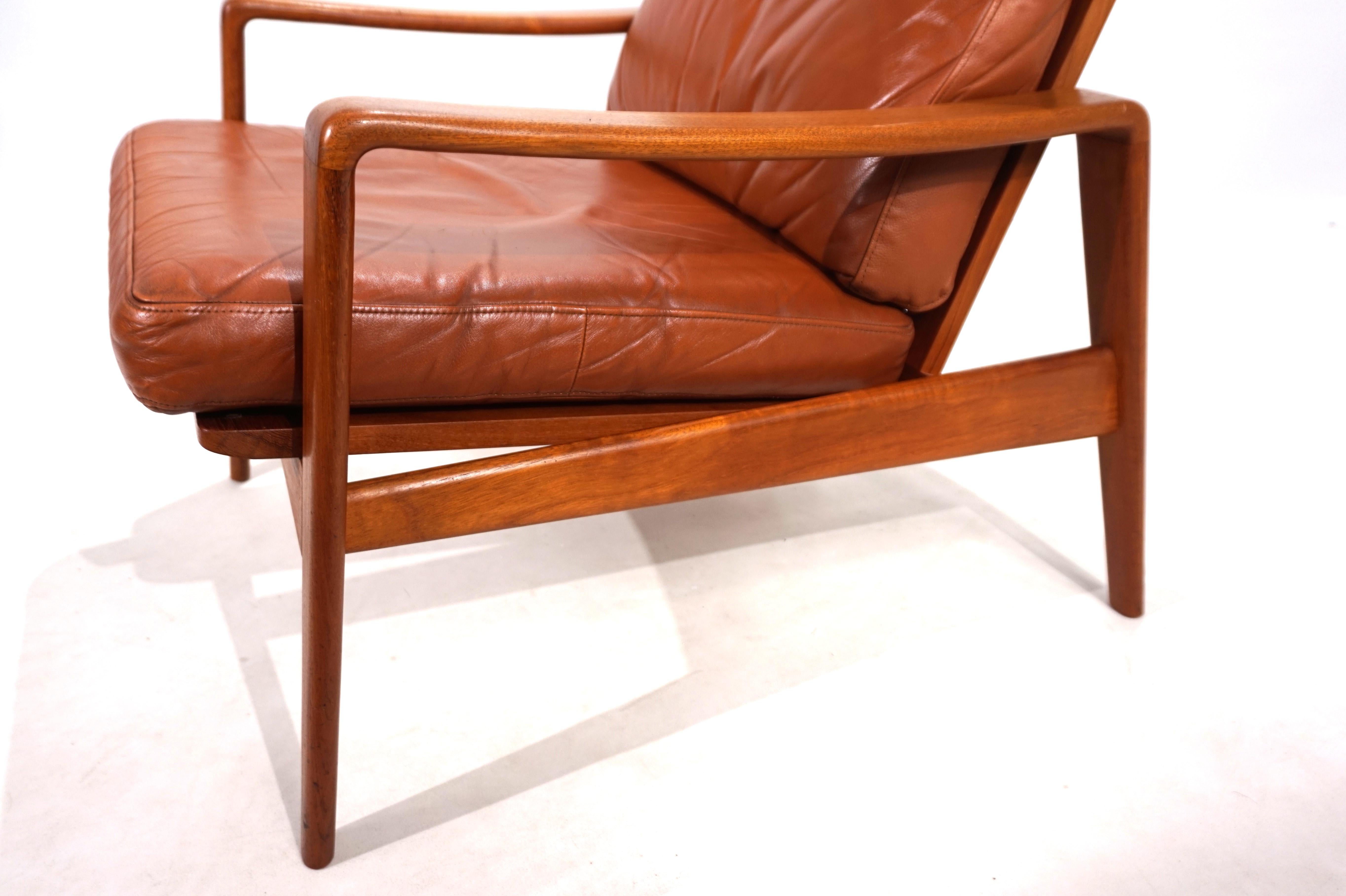 Pelle Poltrona Komfort in pelle di teak di Arne Wahl Iversen, 1960 in vendita