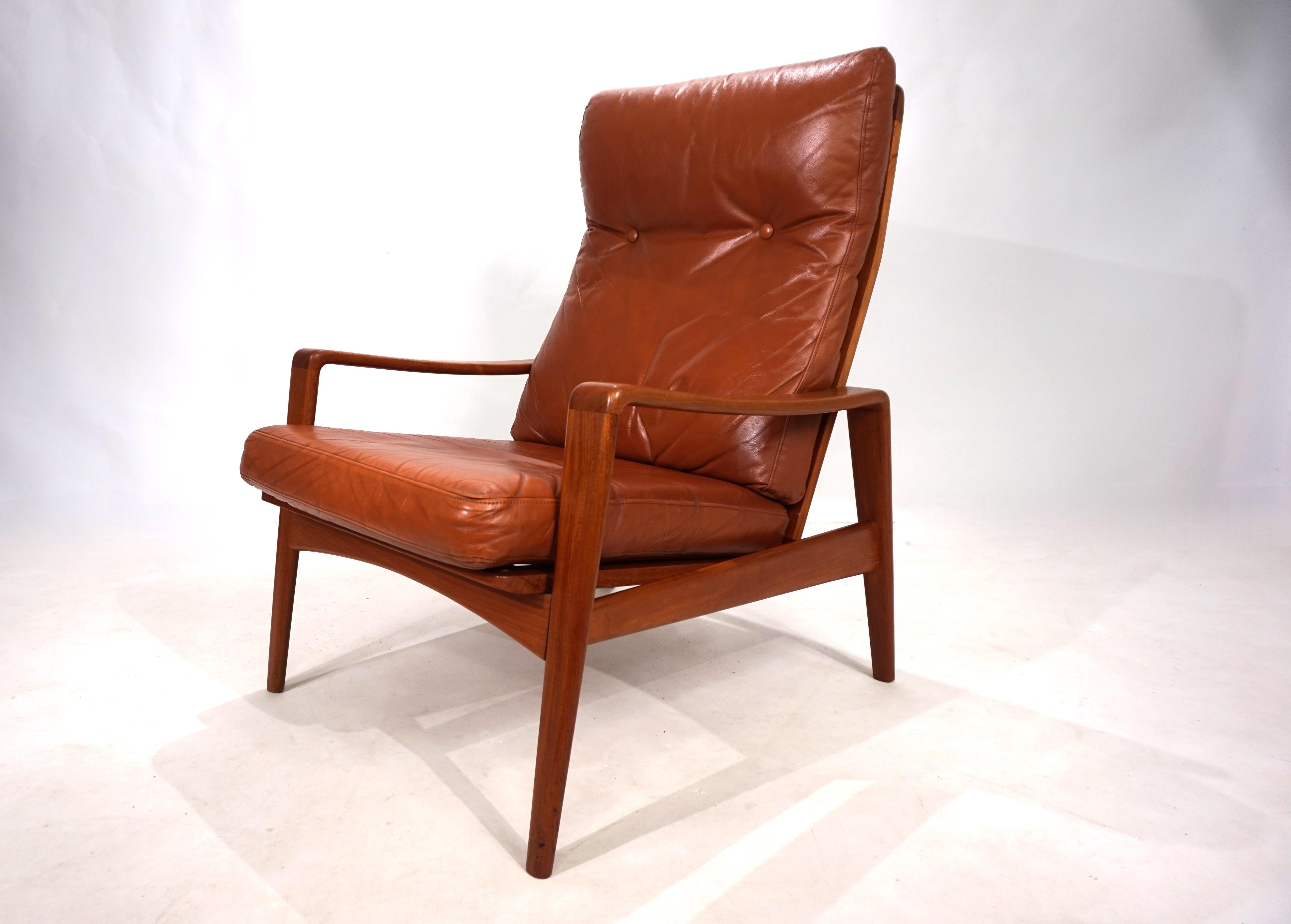 Poltrona Komfort in pelle di teak di Arne Wahl Iversen, 1960 in vendita 2