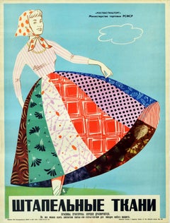 Original Retro Poster Fabrics Textiles Trade Fashion Soviet Russia Advertising