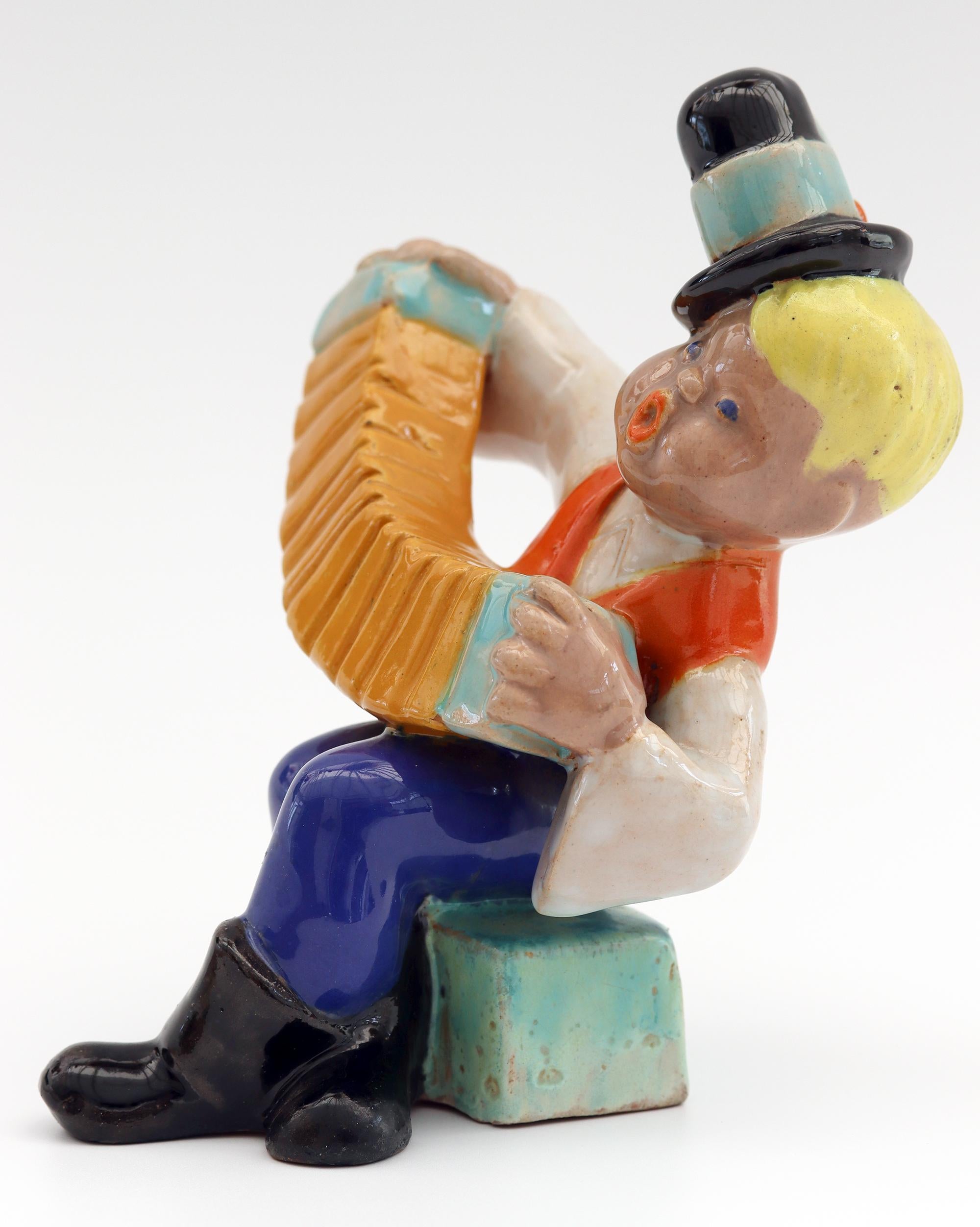 Komlos Hungarian Art Deco Pottery Musician Figure, circa 1930 For Sale 3