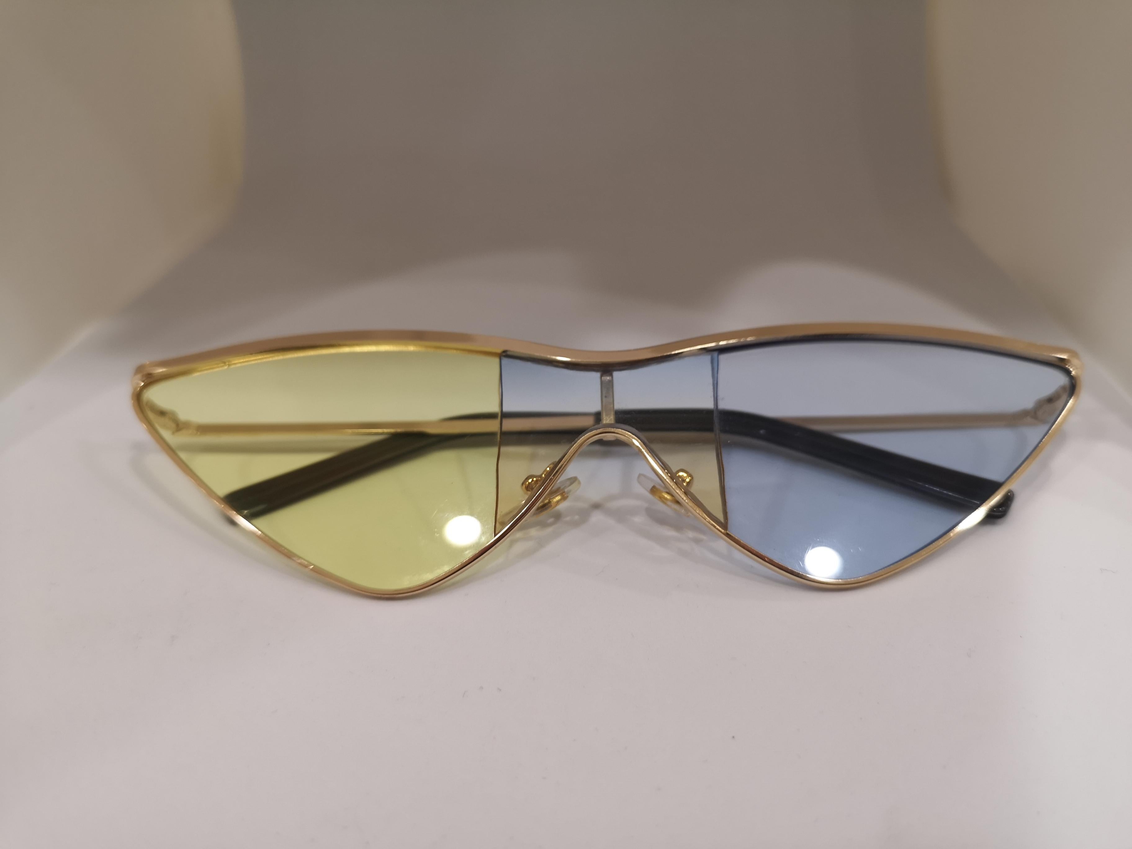 Kommafa light blue yellow lens gold sunglasses 5