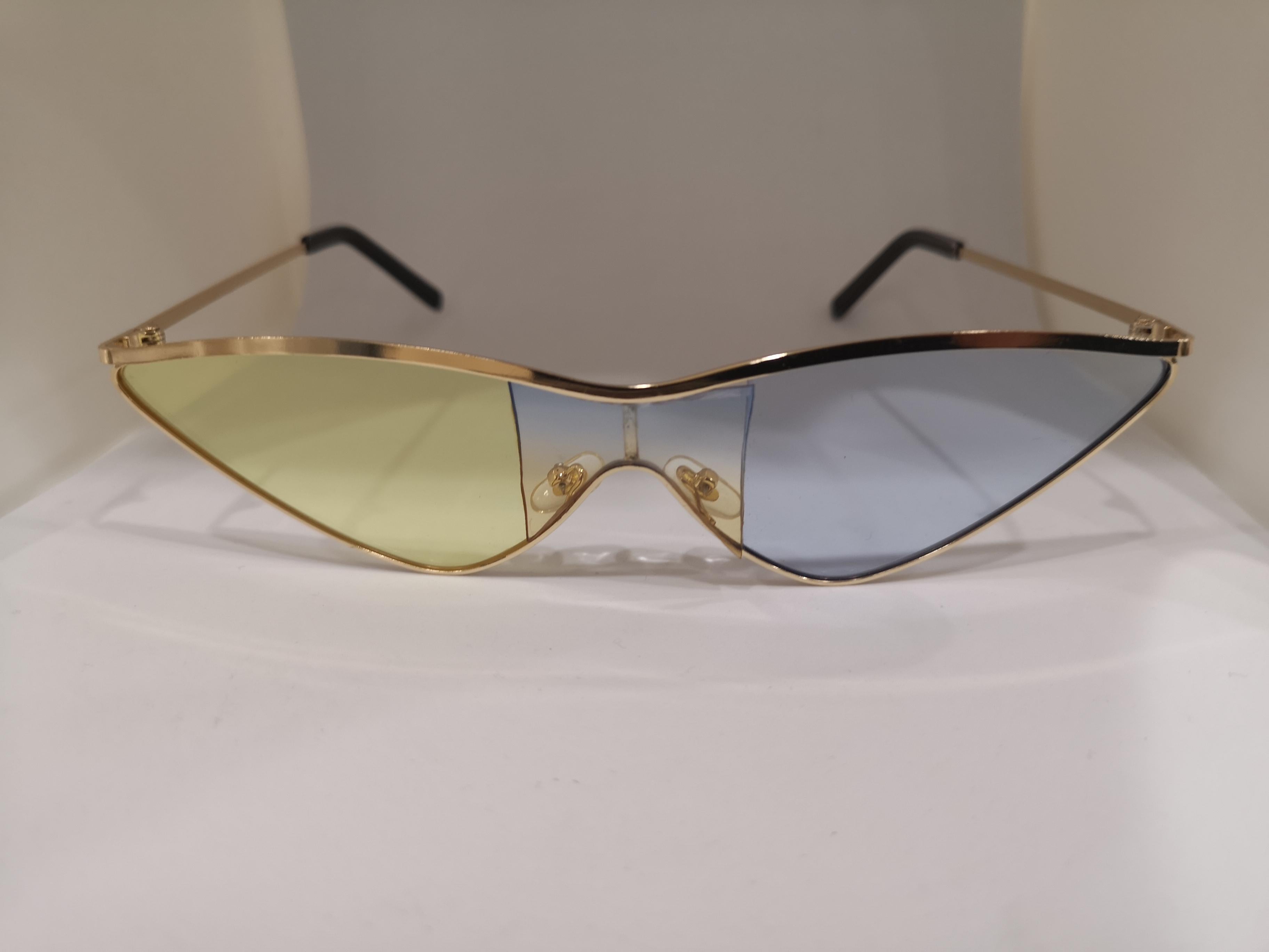 Kommafa light blue yellow lens gold sunglasses 8