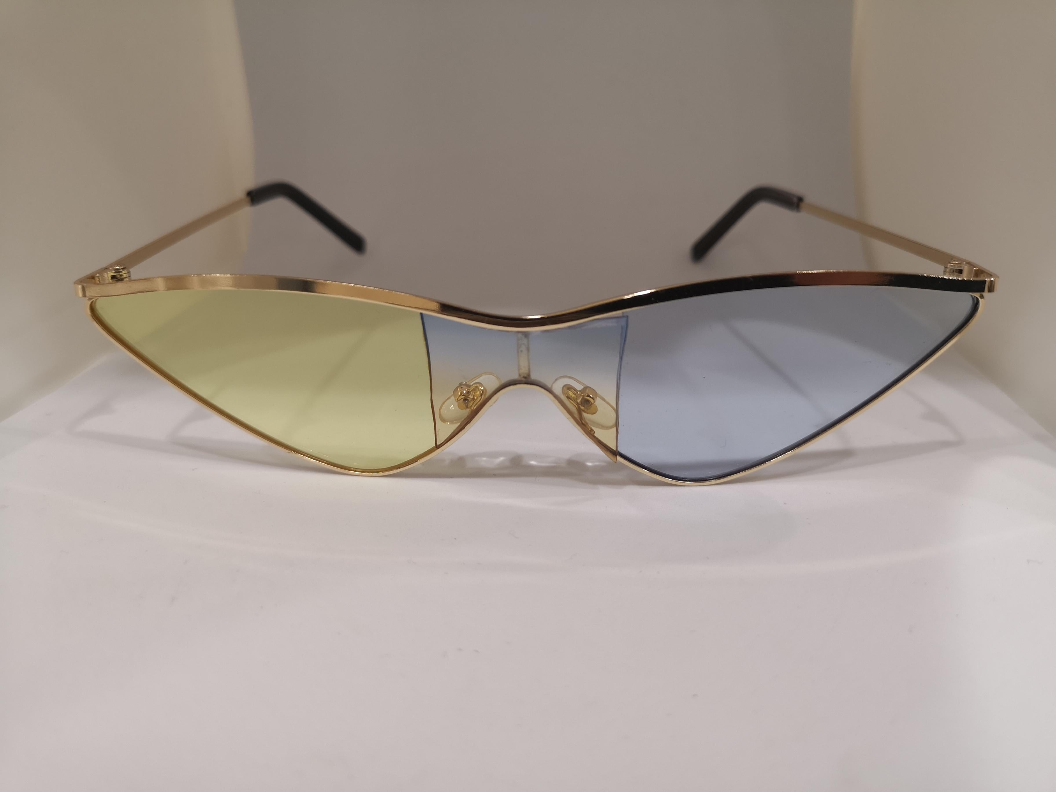 Kommafa light blue yellow lens gold sunglasses 9