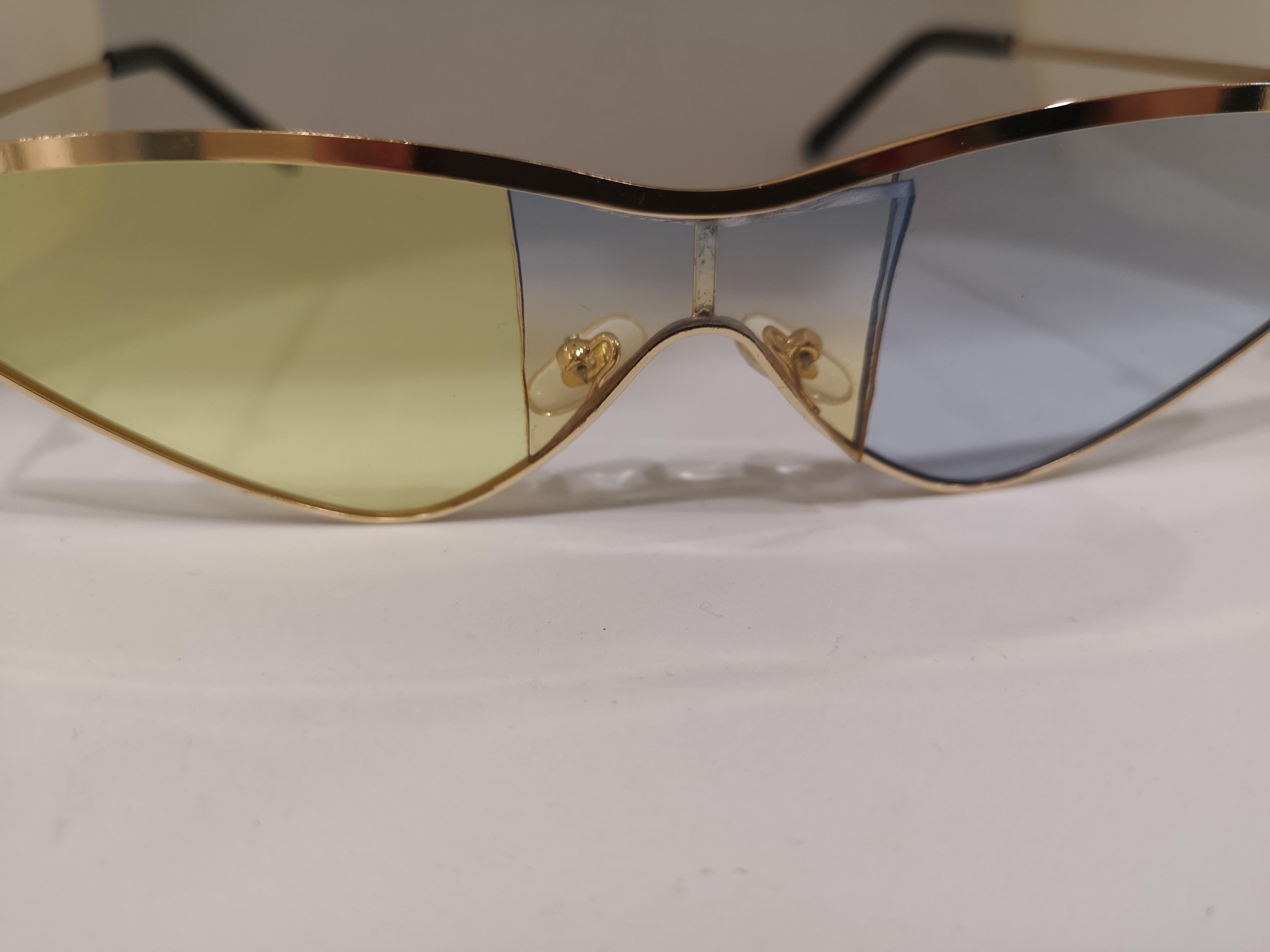 Women's or Men's Kommafa light blue yellow lens gold sunglasses