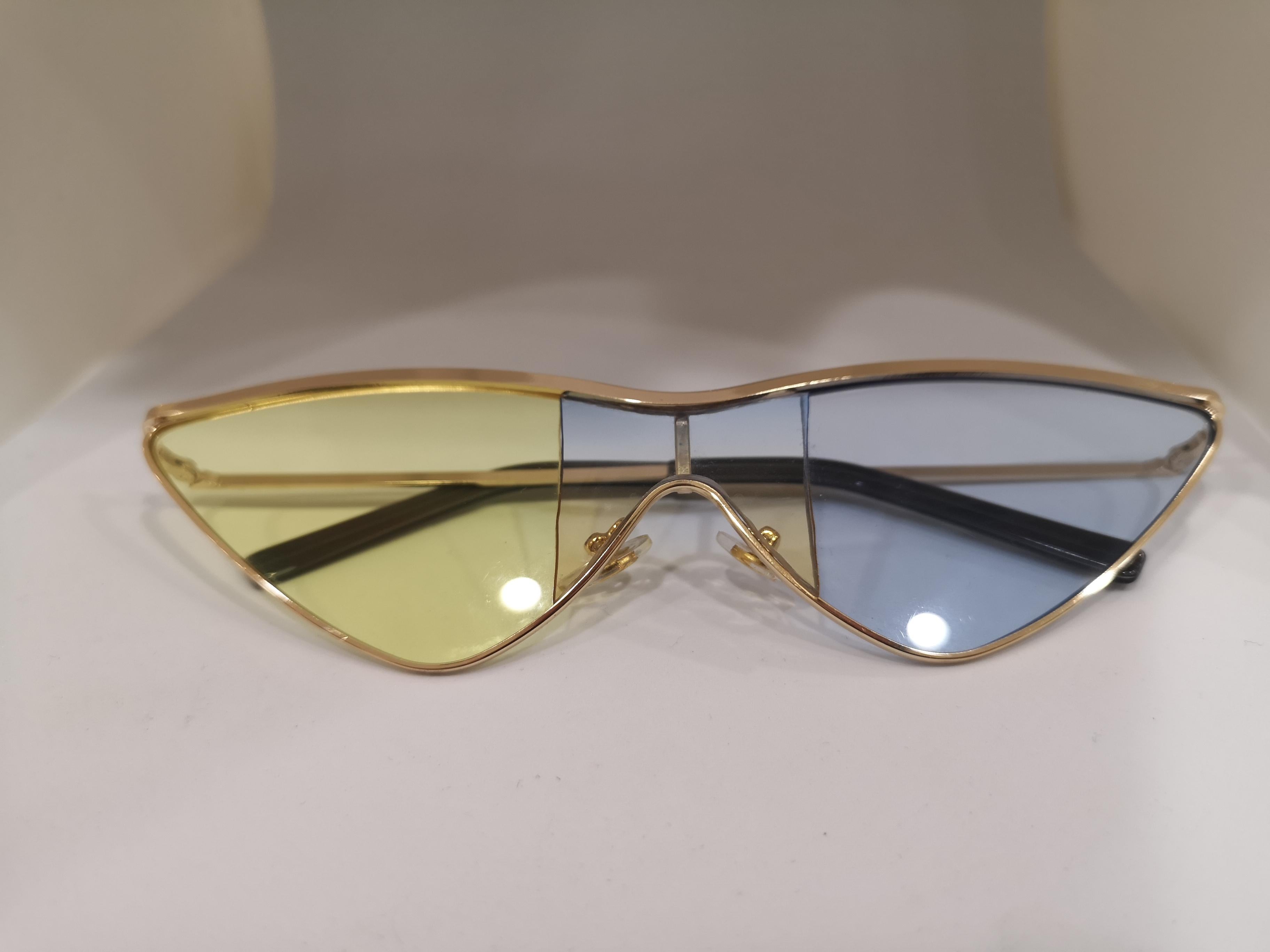 Kommafa light blue yellow lens gold sunglasses 4