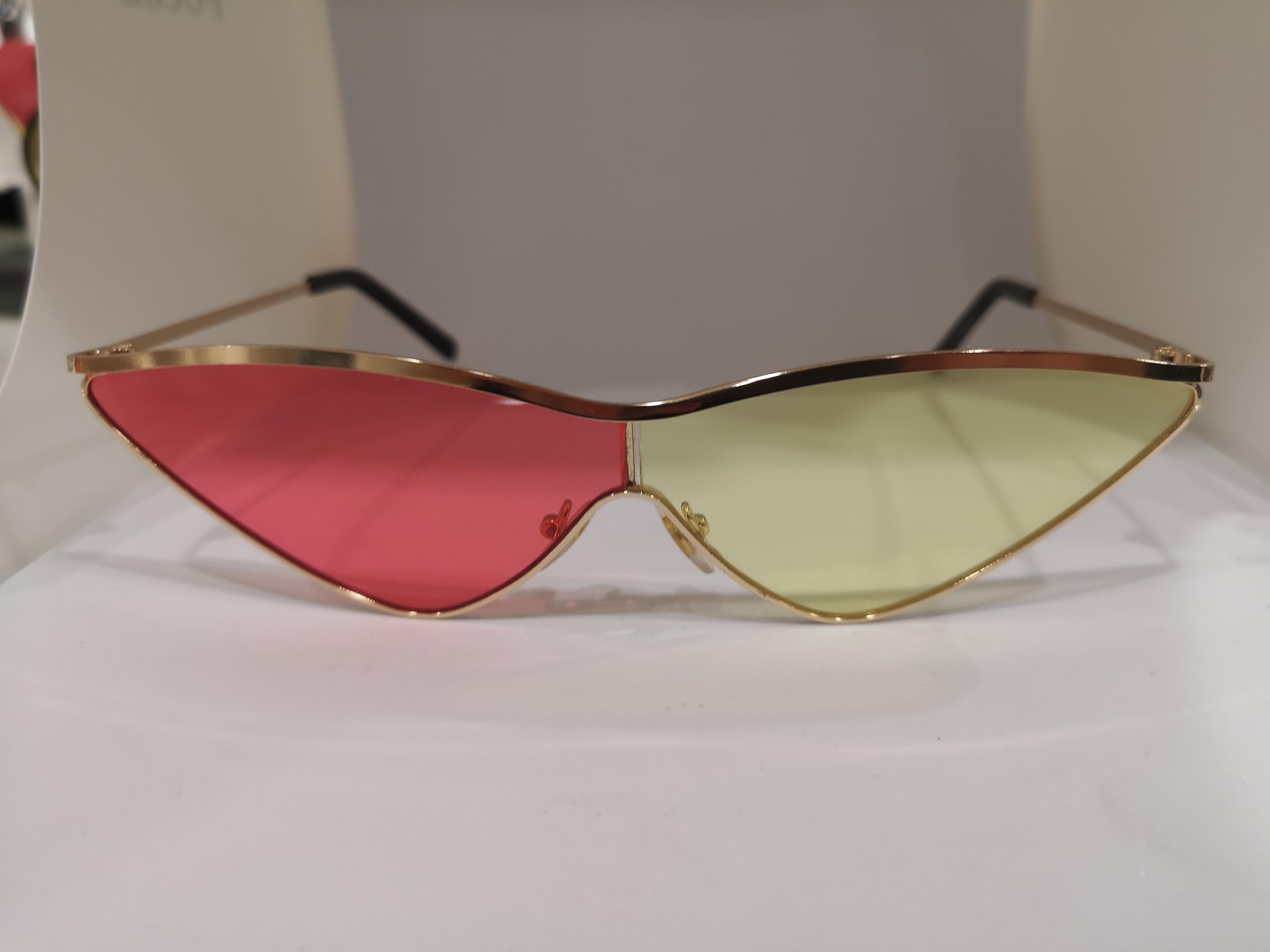 Brown Kommafa pink yellow lens gold sunglasses