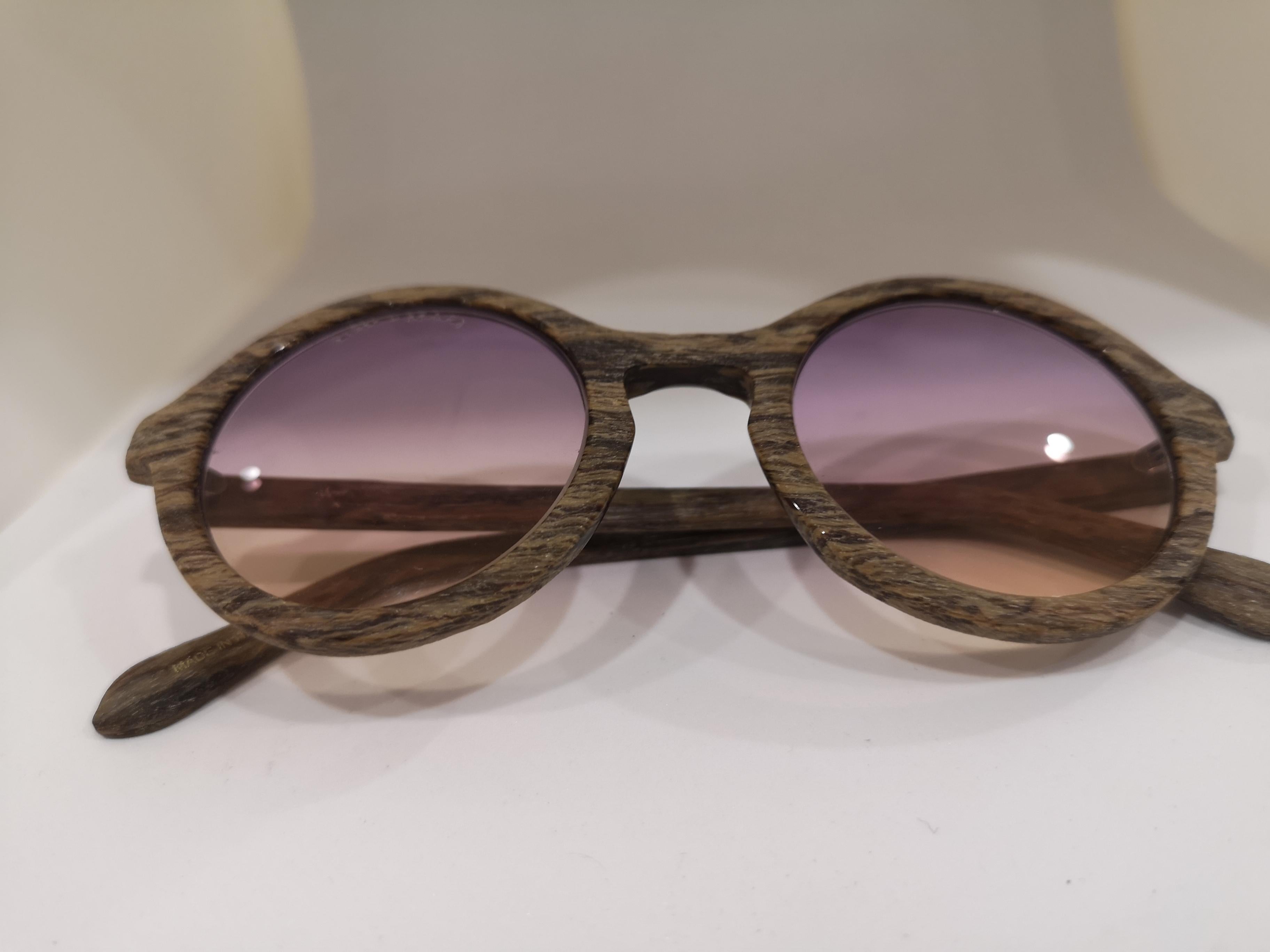 Kommafa purple yellow lens wood sunglasses 5