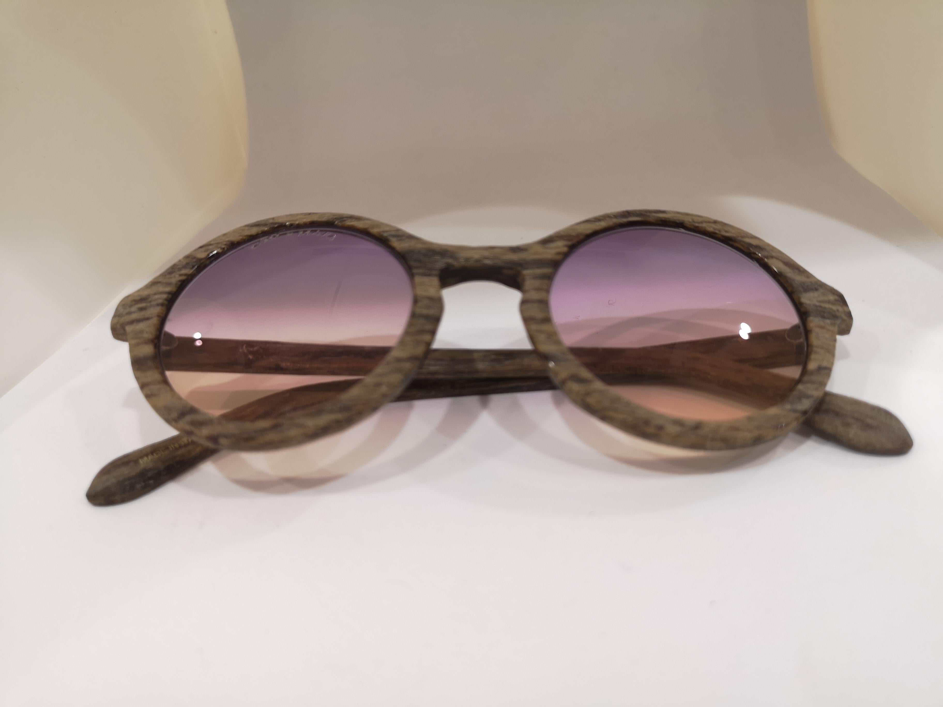 Kommafa purple yellow lens wood sunglasses 6