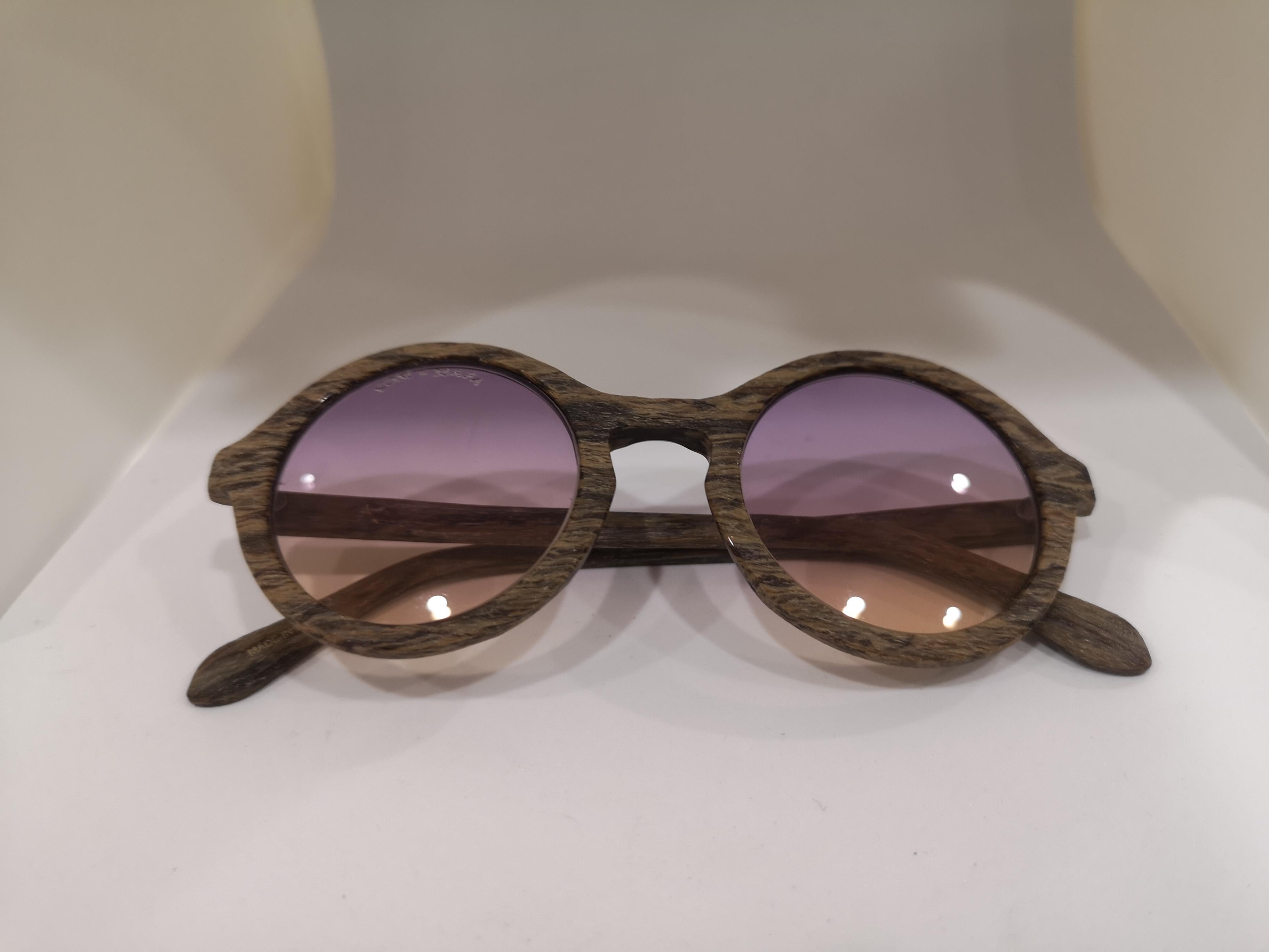 Kommafa purple yellow lens wood sunglasses 7