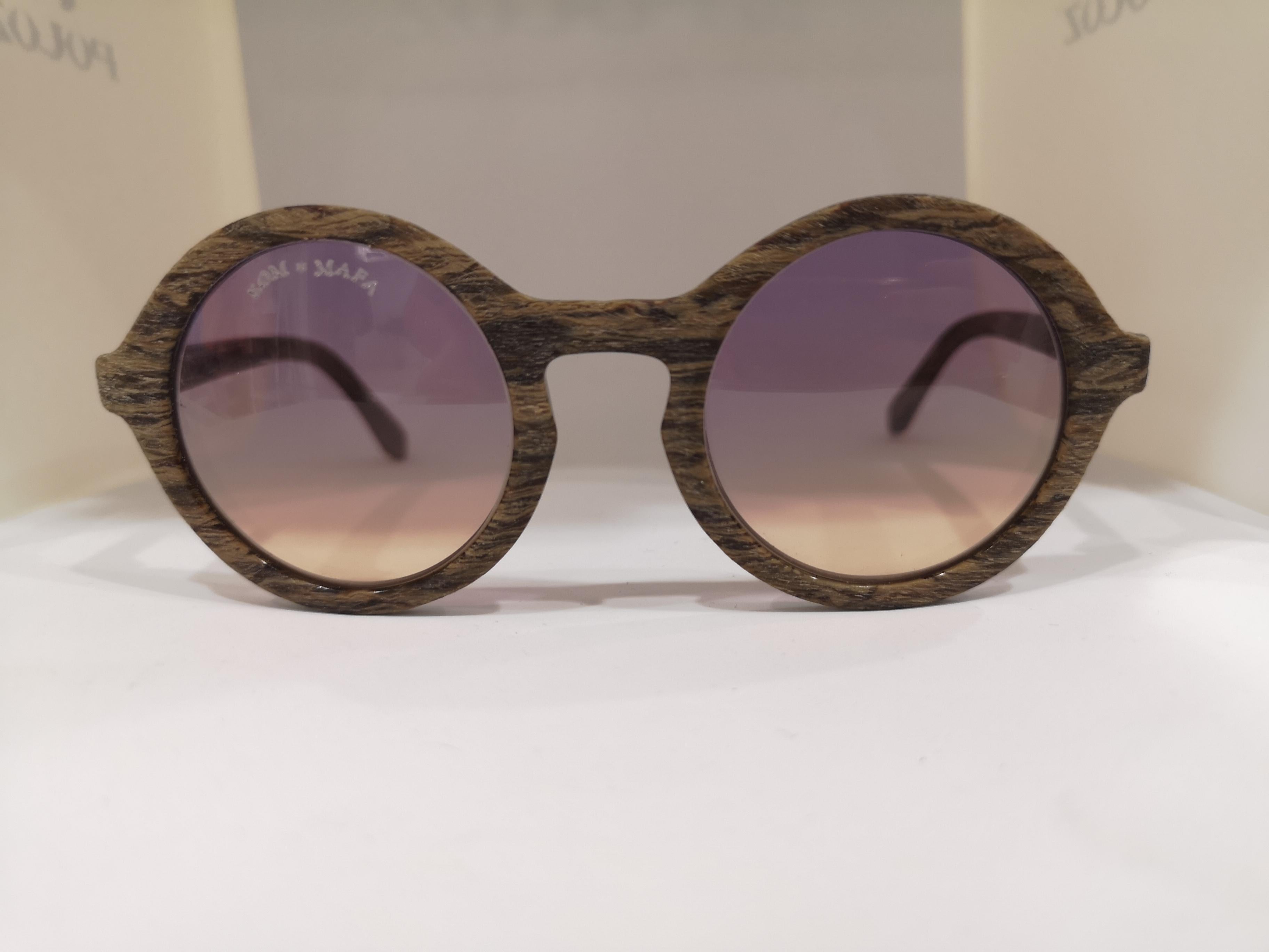 Kommafa purple yellow lens wood sunglasses
totally handmade in italy 
unique piece