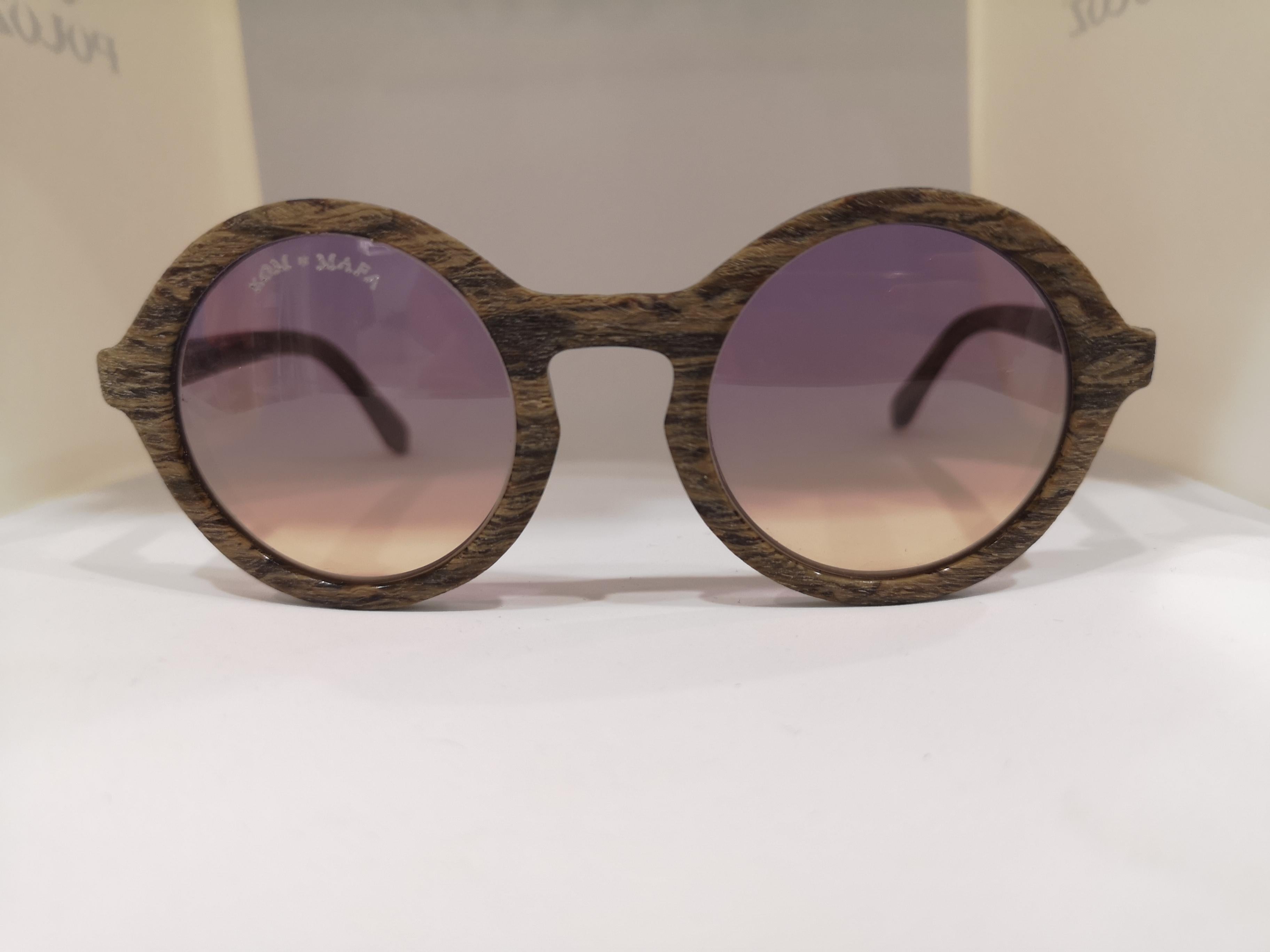 Brown Kommafa purple yellow lens wood sunglasses