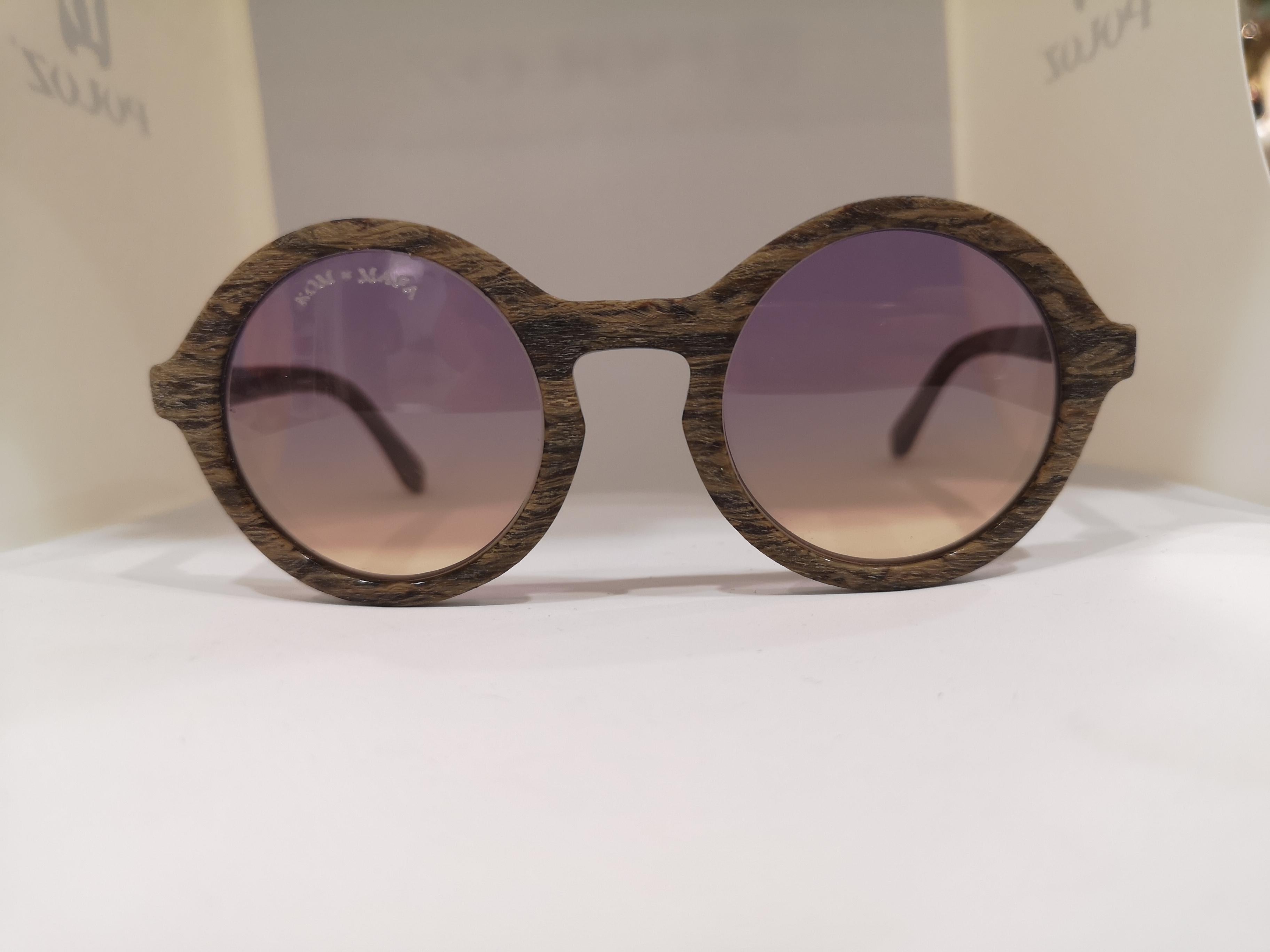 Women's or Men's Kommafa purple yellow lens wood sunglasses