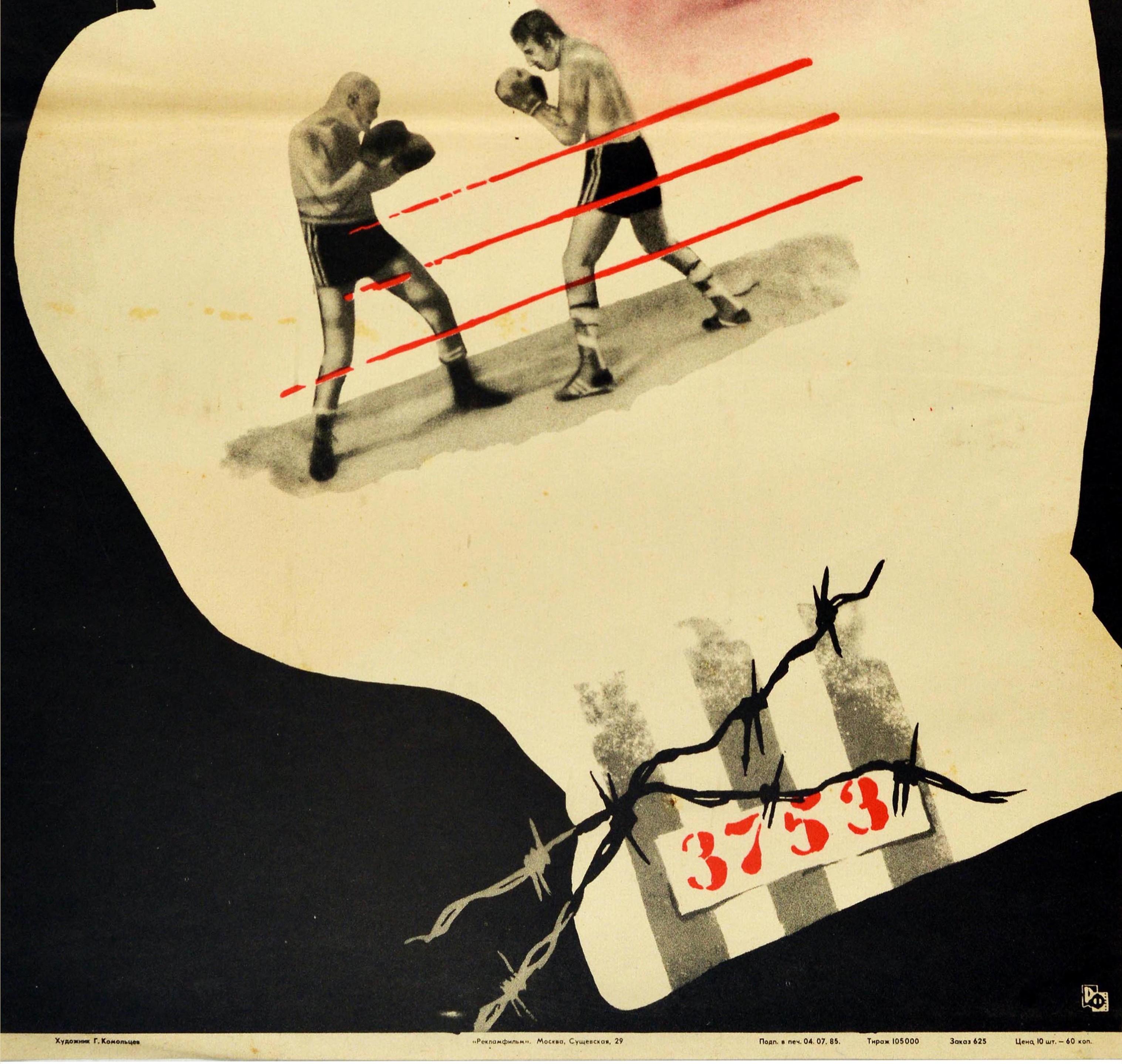 Original Vintage WWII Filmplakat, Kreuzring, POW, Film, KriegsKampf, Prisoner, Boxing (Beige), Print, von Komoltsev