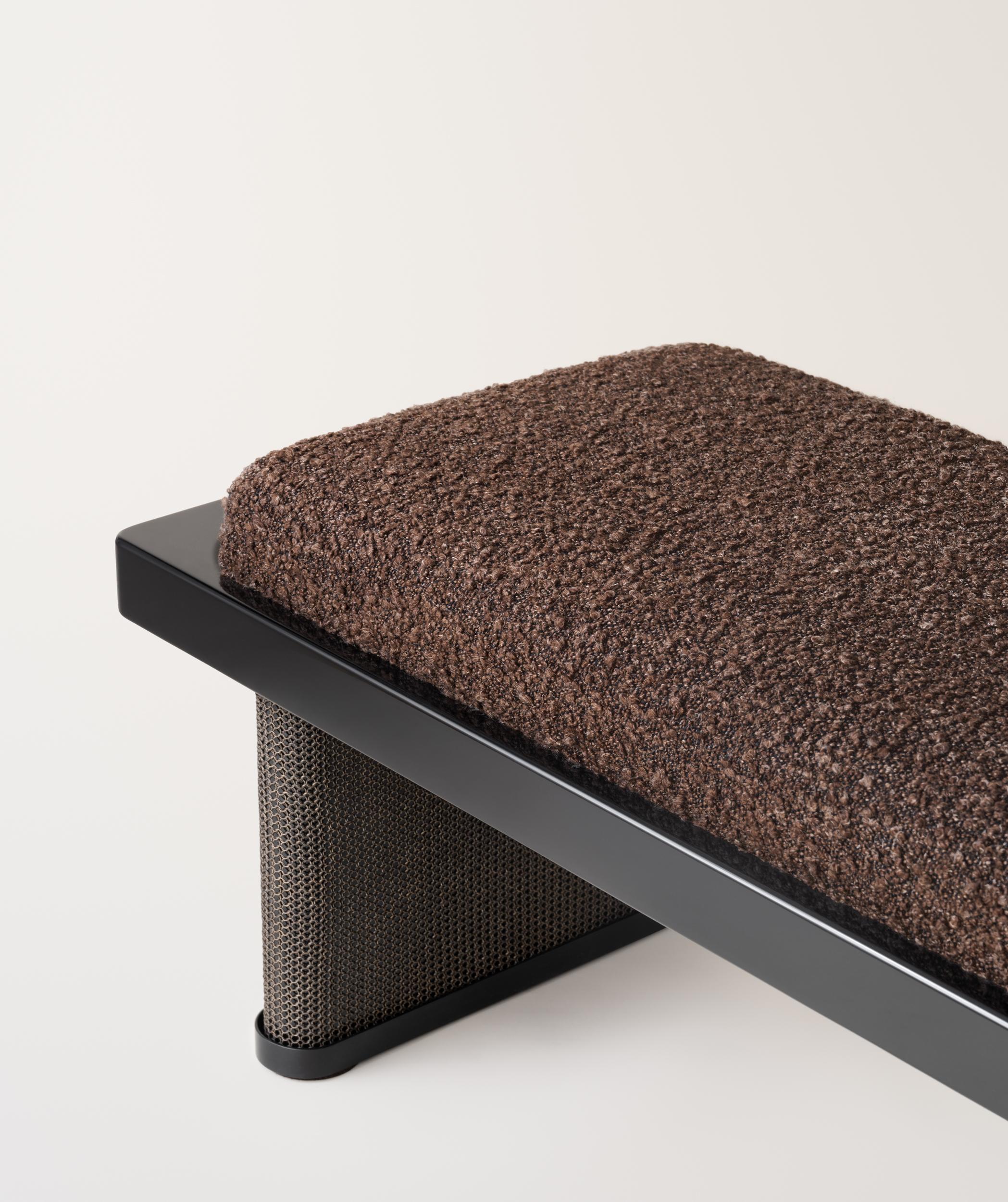 Wood Konekt Armor Bench with High Gloss Lacquer, Chainmail and Velvet For Sale