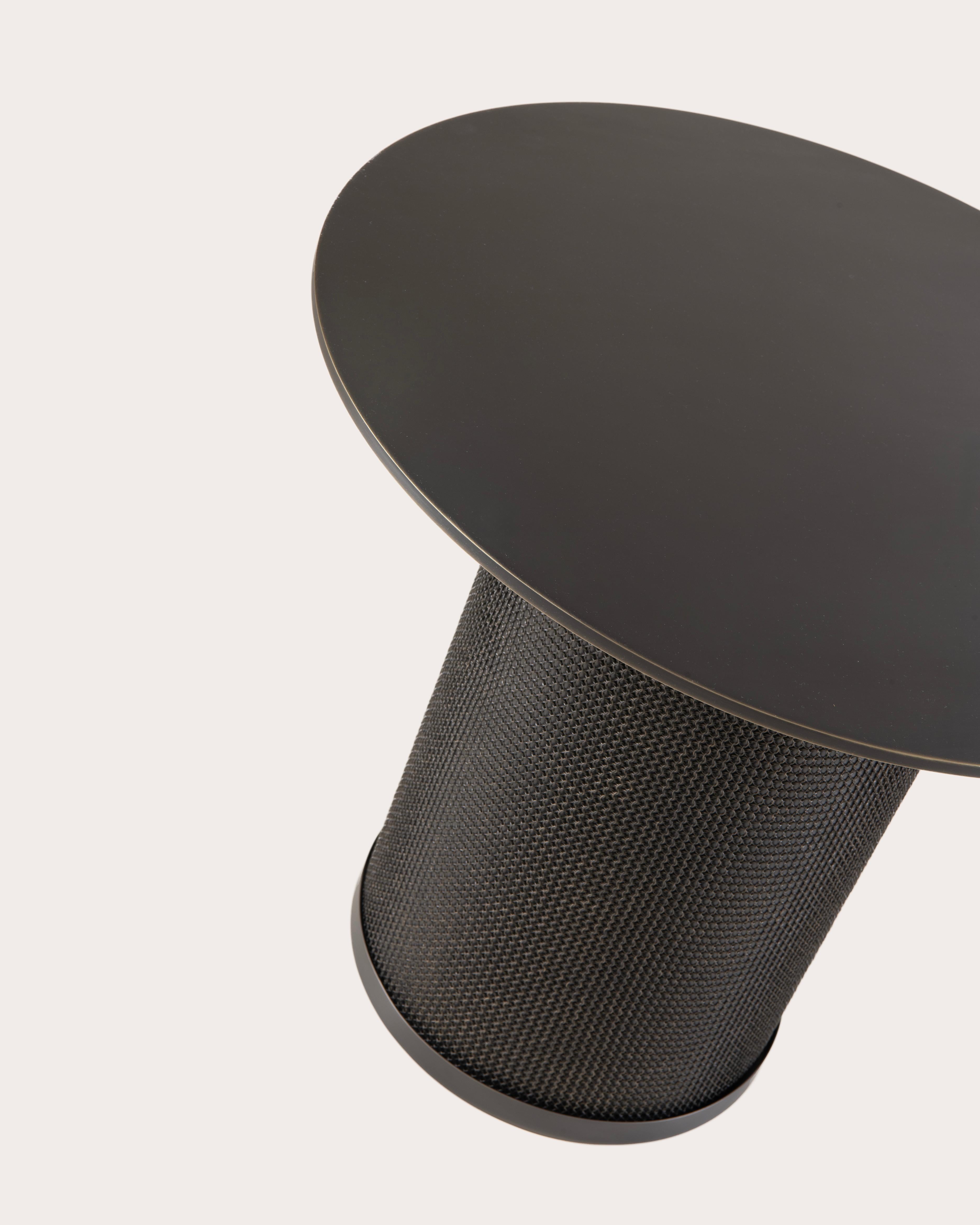 American Konekt Armor Side Table Cylinder Large in Oil-Rubbed Bronze with Chainmail For Sale