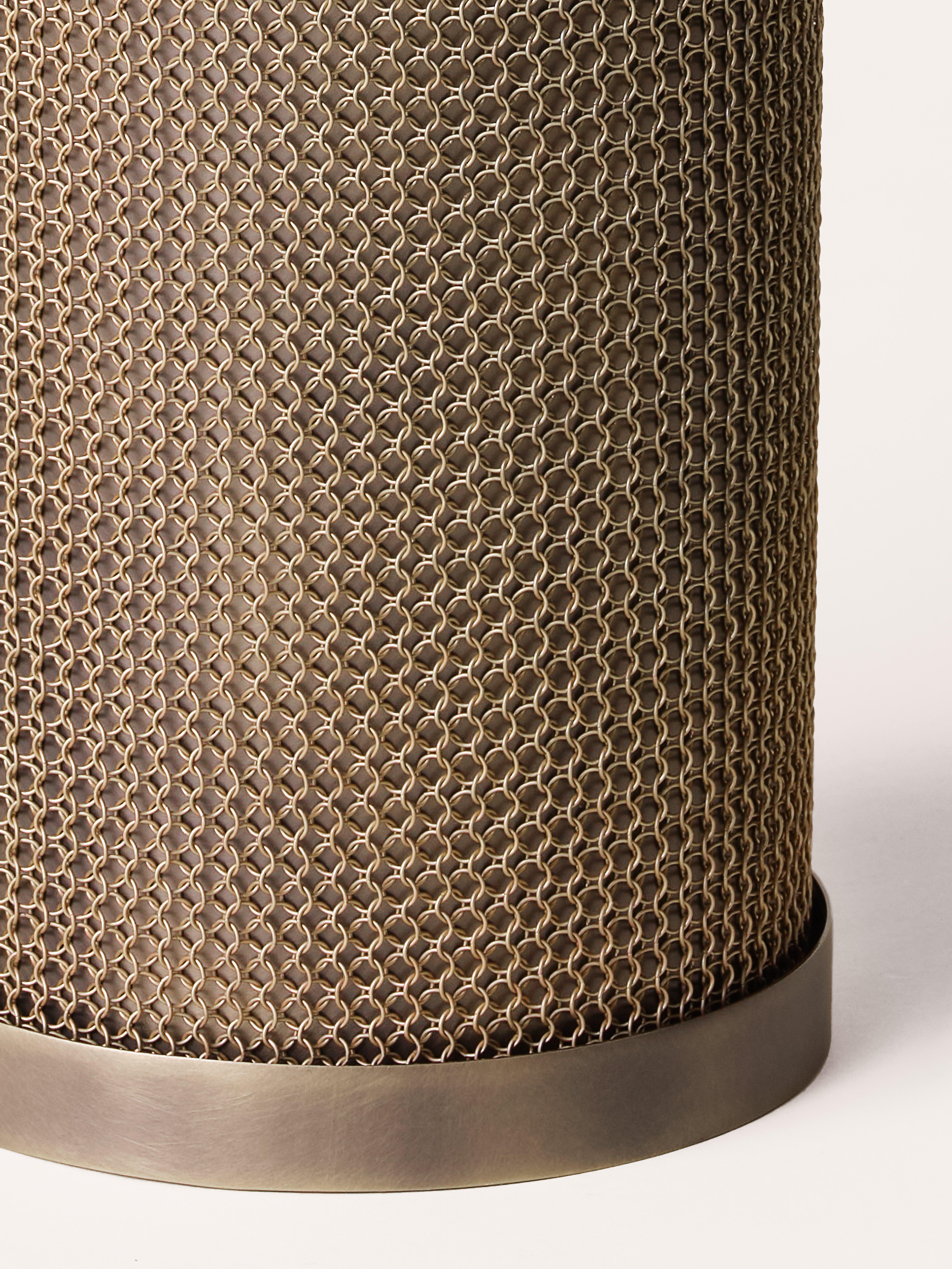 Contemporary Konekt Armor Side Table Cylinder Large in Oil-Rubbed Bronze with Chainmail For Sale