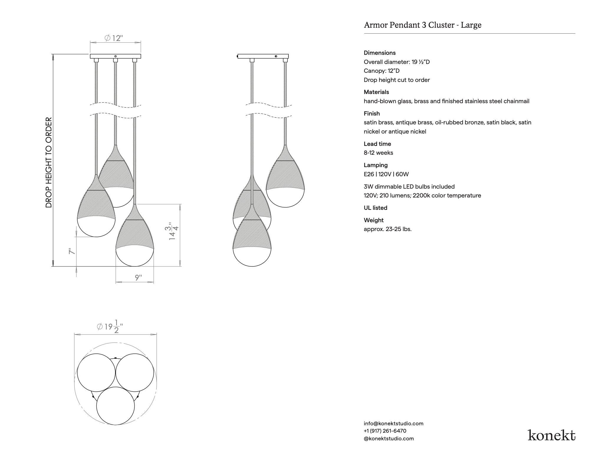 Ottone Konekt Ciondolo Armor grande a 3 grappoli in ottone satinato in vendita