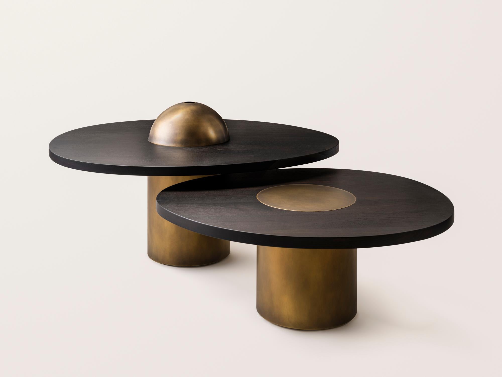 Konekt Nested Silo Coffee Tables Small/Medium - Ebonized Walnut & Antique Brass For Sale 6