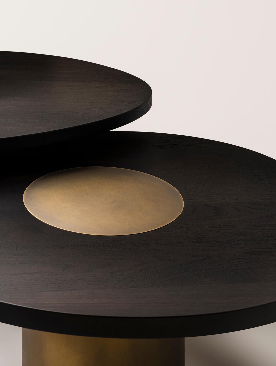 American Konekt Nested Silo Coffee Tables Small/Medium - Ebonized Walnut & Antique Brass For Sale