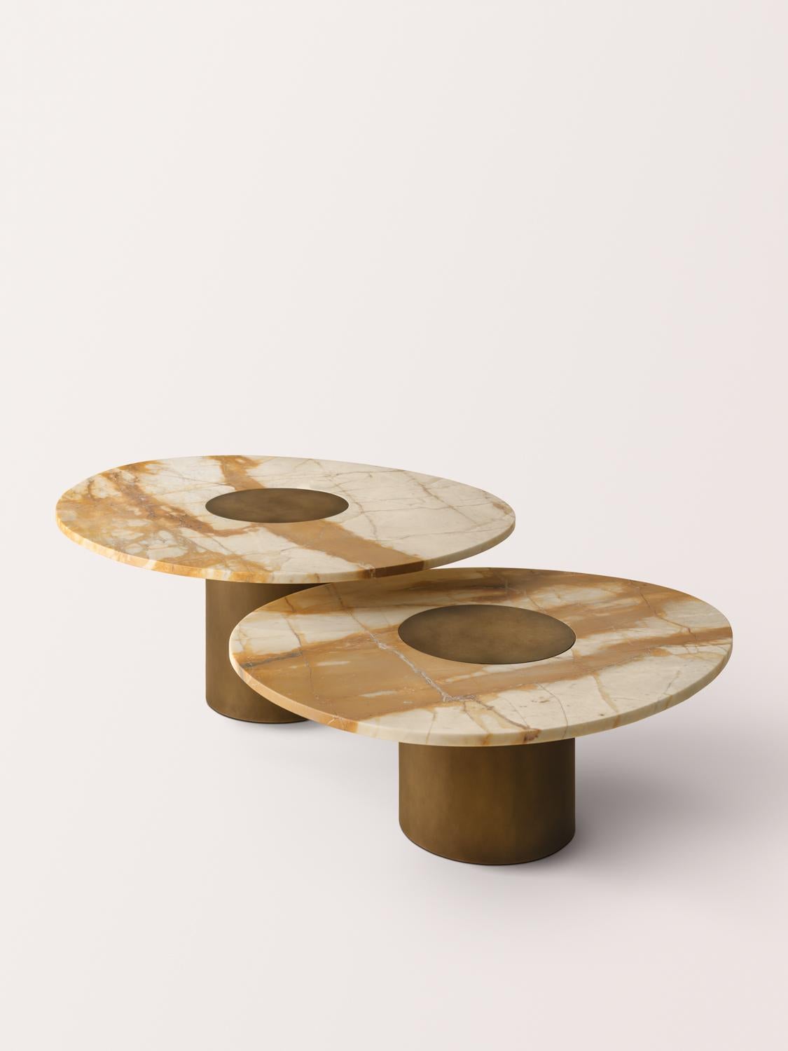 American Konekt Nesting Silo Coffee Tables Small/Medium - Marble and Antique Brass For Sale