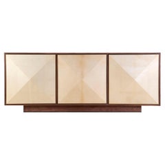 Konekt Pyramid Sideboard 3 Door Large in Walnut, Goatskin Parchment and Brass