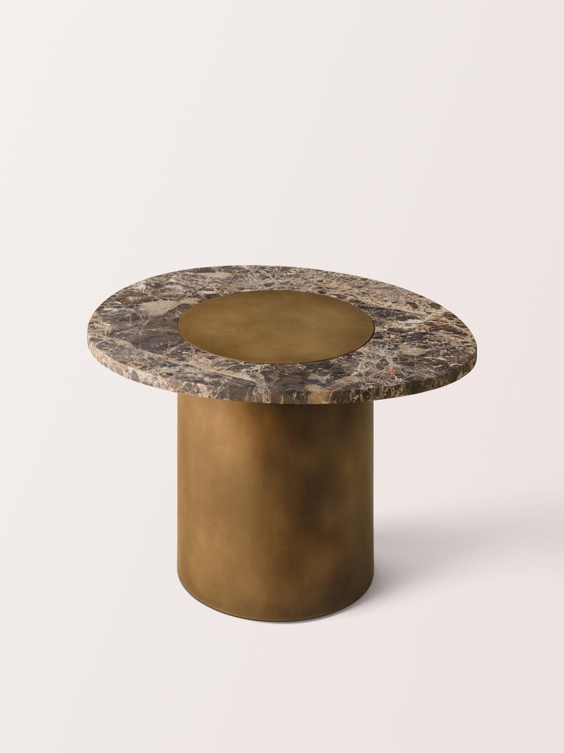 Stainless Steel Konekt Silo Side Table Large - Marble and Antique Brass For Sale
