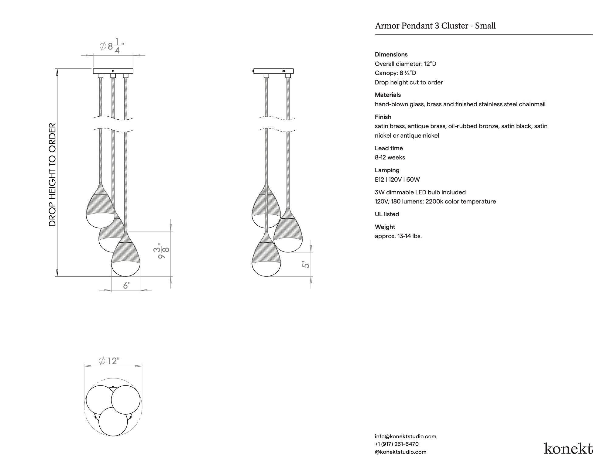 Ciondolo Konekt Small Armor a 3 grappoli in ottone antico In condizioni Nuovo in vendita a New York, NY