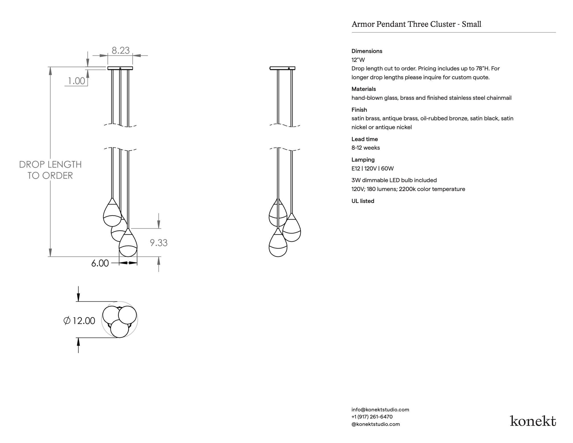 Ottone Ciondolo Konekt Small Armor a 3 grappoli in ottone antico in vendita