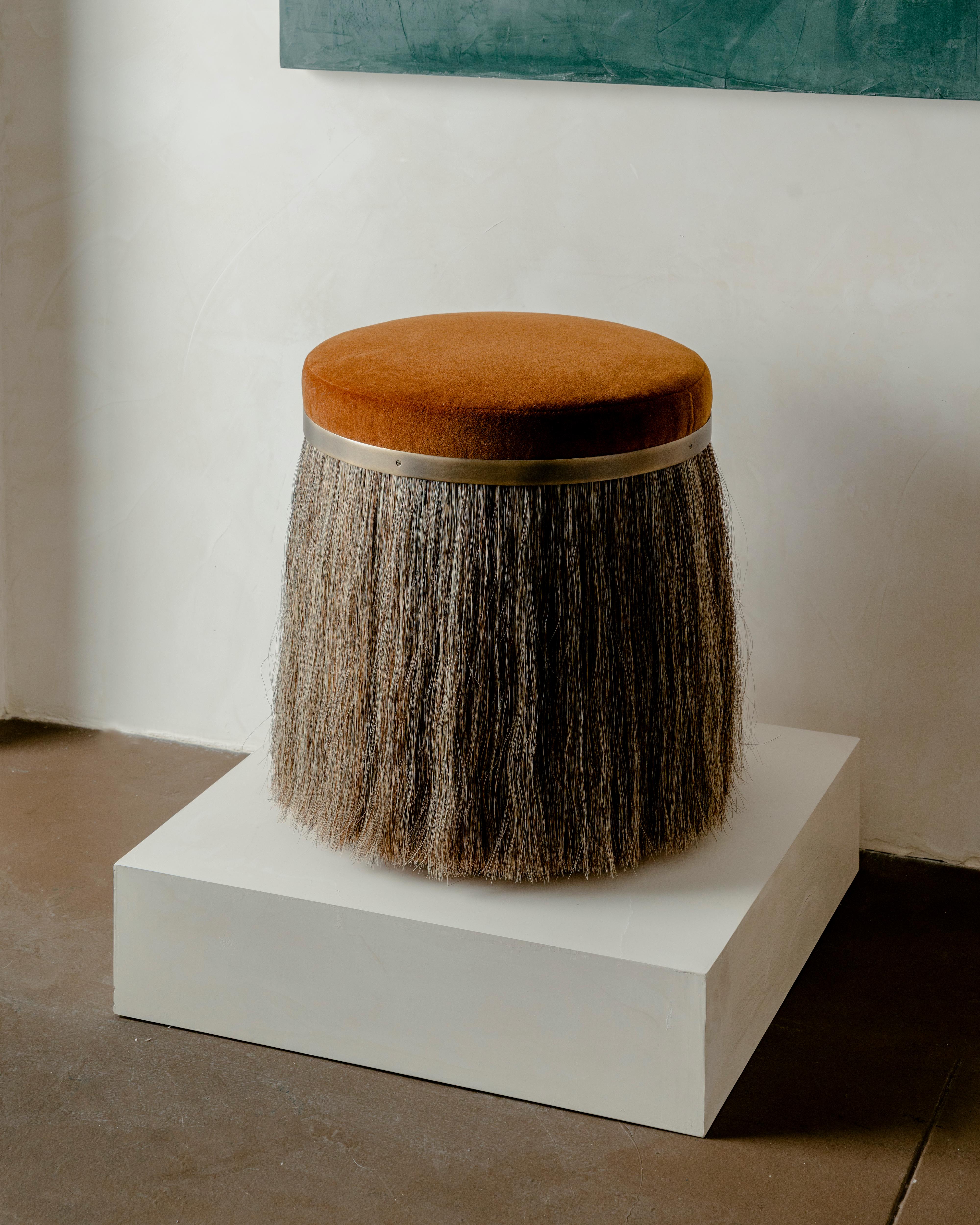 Contemporary Konekt Thing 1 Stool with Polished Brass and Horsehair For Sale