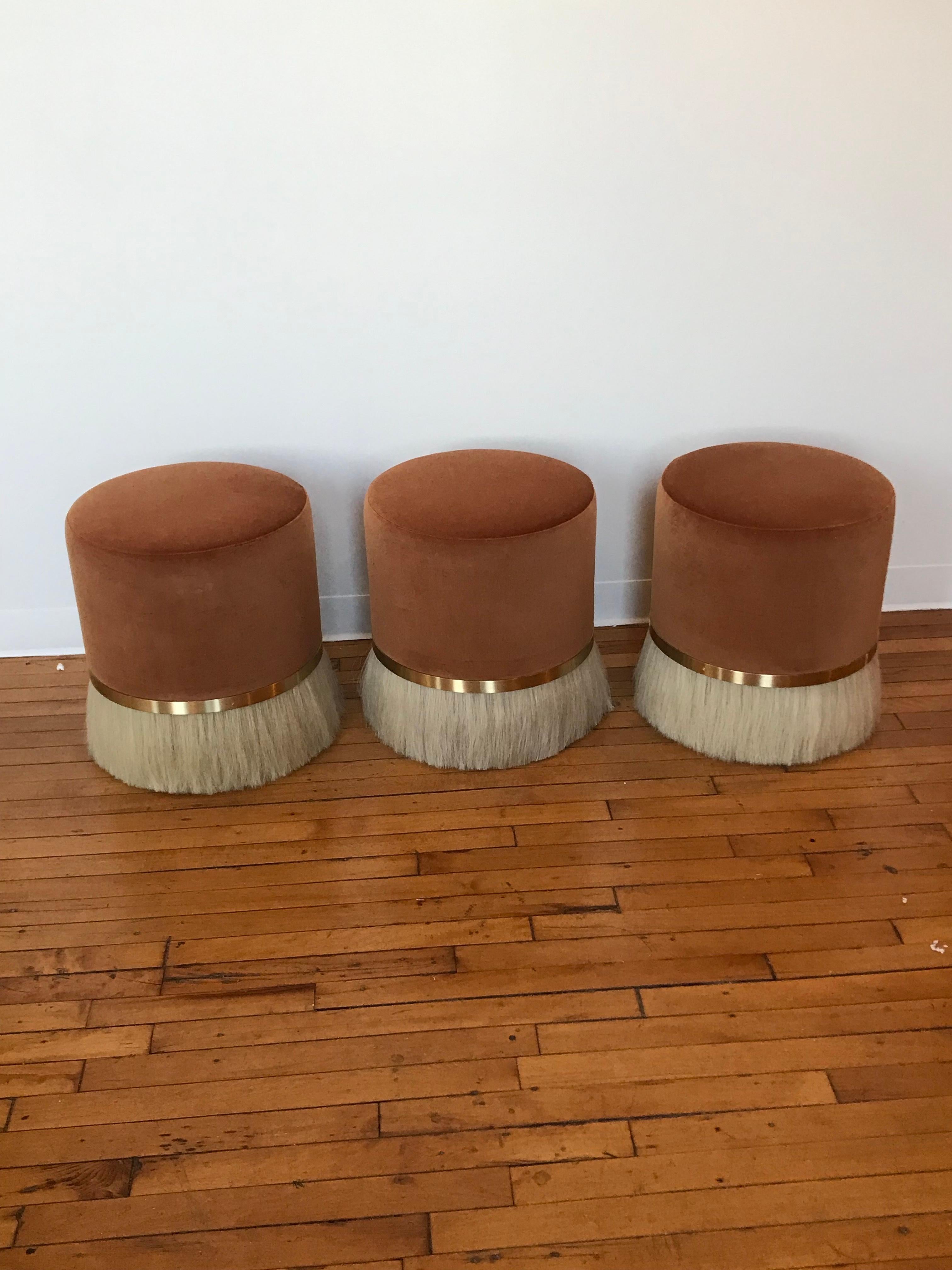 Konekt Thing 3 Stool with Brass, Horse Hair, and Velvet or COM For Sale 4