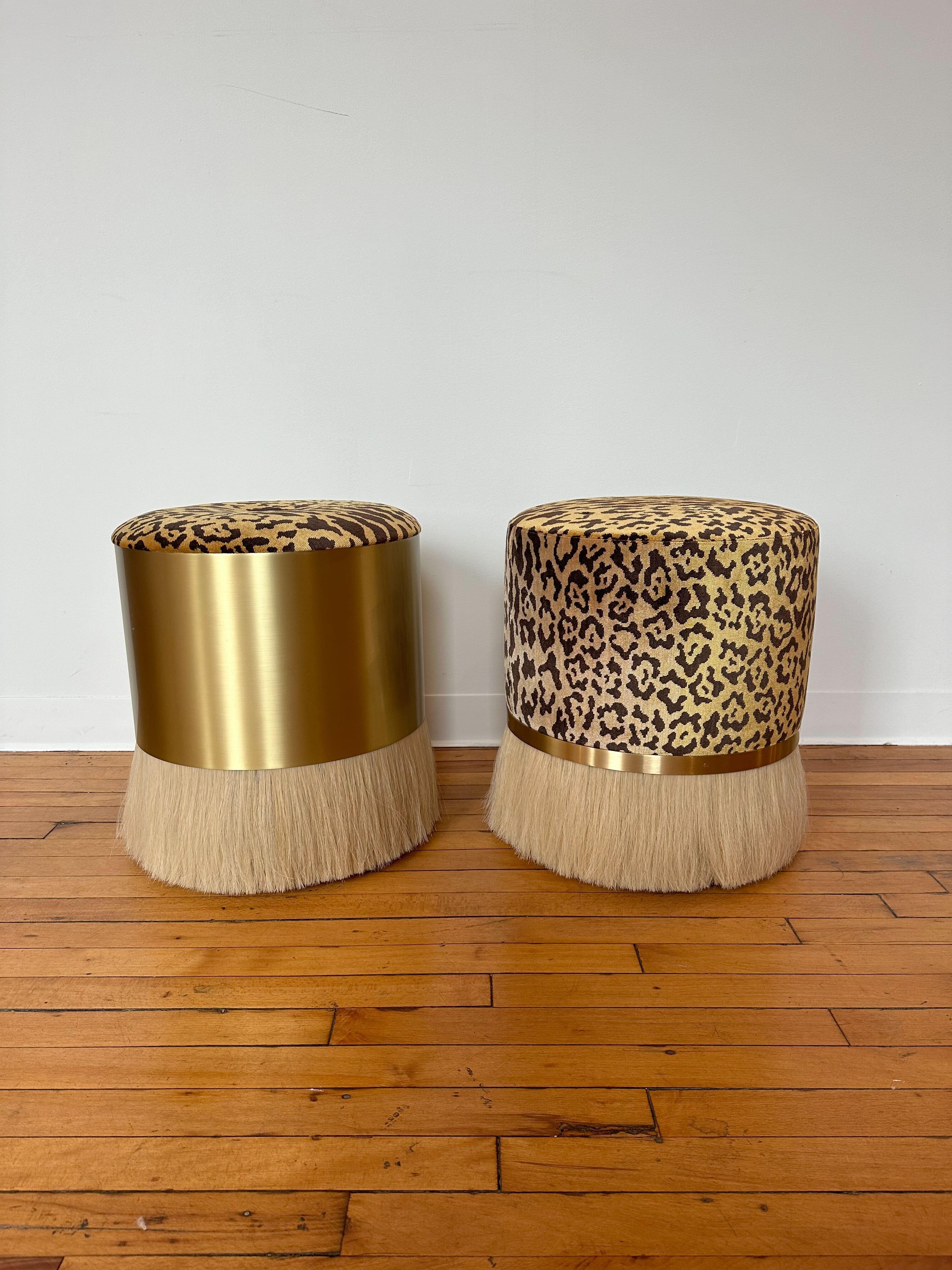 Konekt Thing 3 Stool in Satin Brass, Horse Hair and Merino Wool Velvet For Sale 1