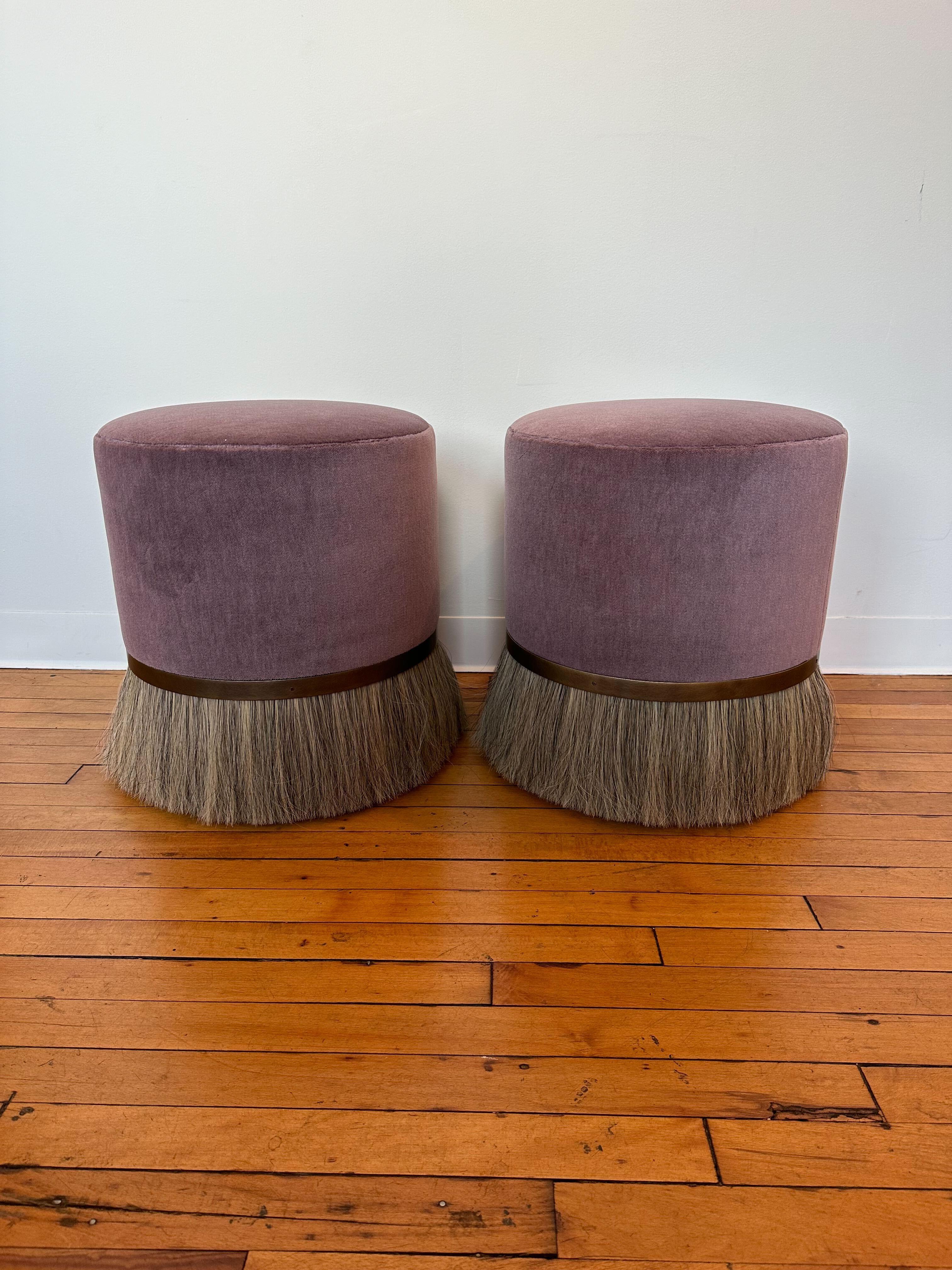 Konekt Thing 3 Stool in Satin Brass, Horse Hair and Merino Wool Velvet For Sale 2