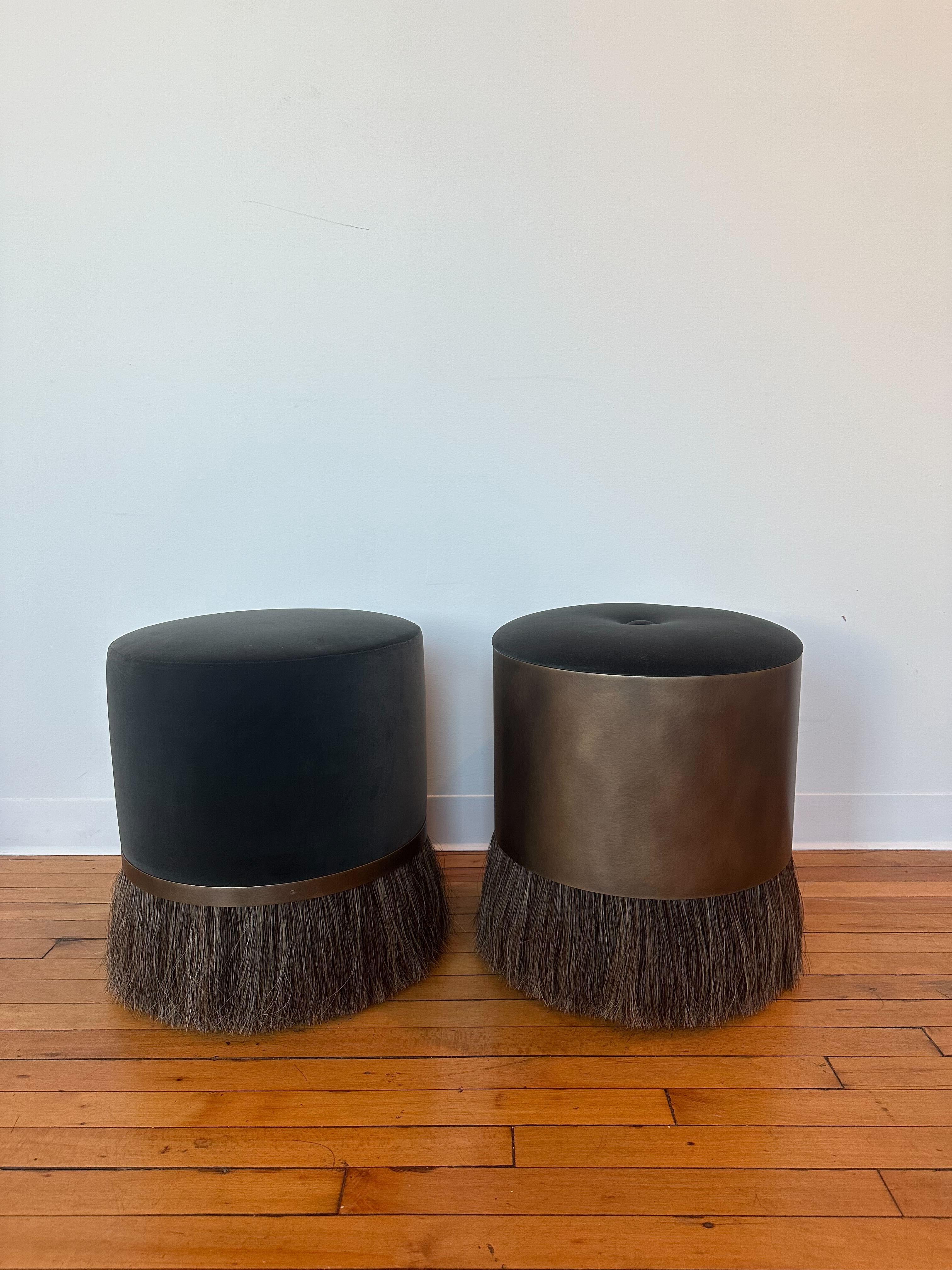 Konekt Thing 4 Stool with Antique Brass, Horse Hair and Merino Wool Velvet In New Condition For Sale In New York, NY