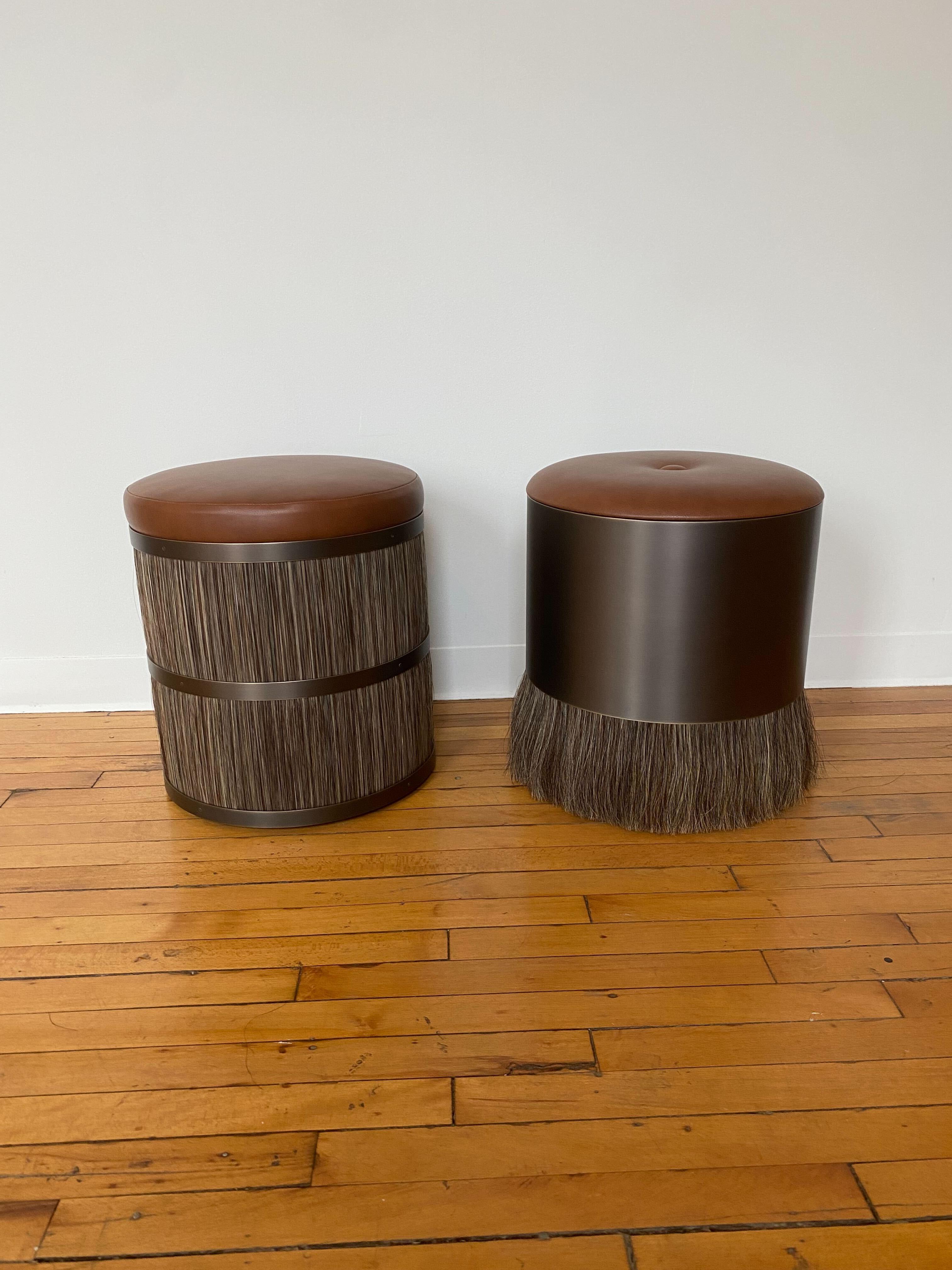 Contemporary Konekt Thing 4 Stool with Antique Brass, Horse Hair and Merino Wool Velvet For Sale