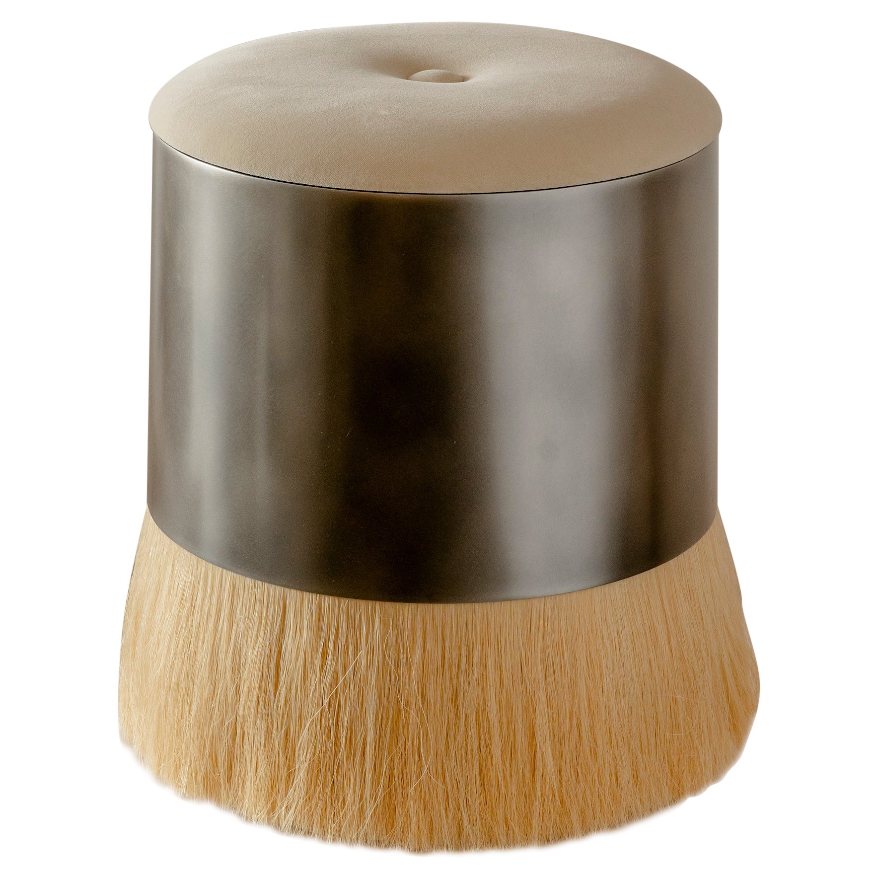 Konekt Thing 4 Hocker mit antikem Nickel, Pferdehaar und Samt im Angebot