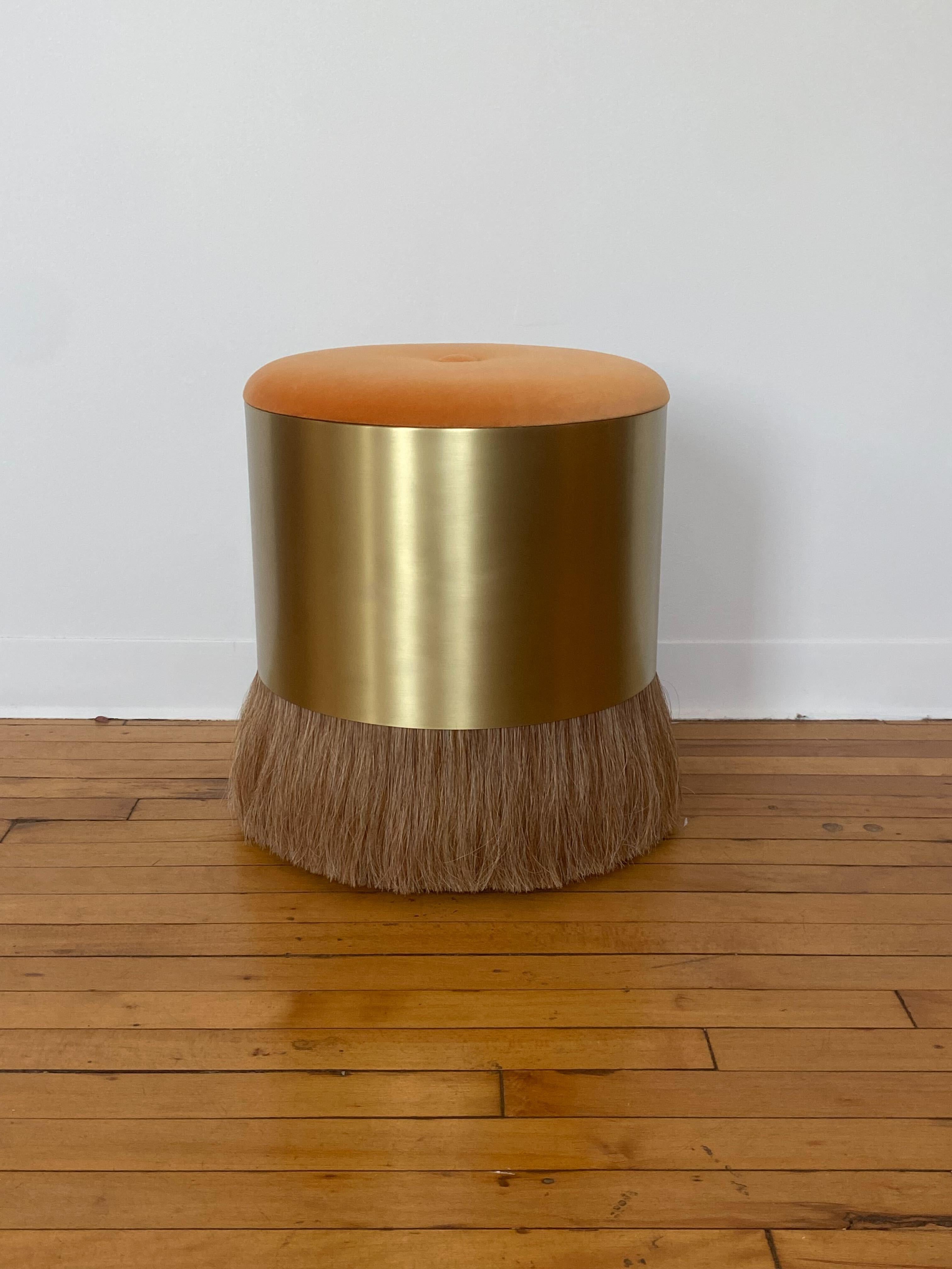 Contemporary Konekt Thing 4 Stool with Satin Brass, Horse Hair and Velvet For Sale