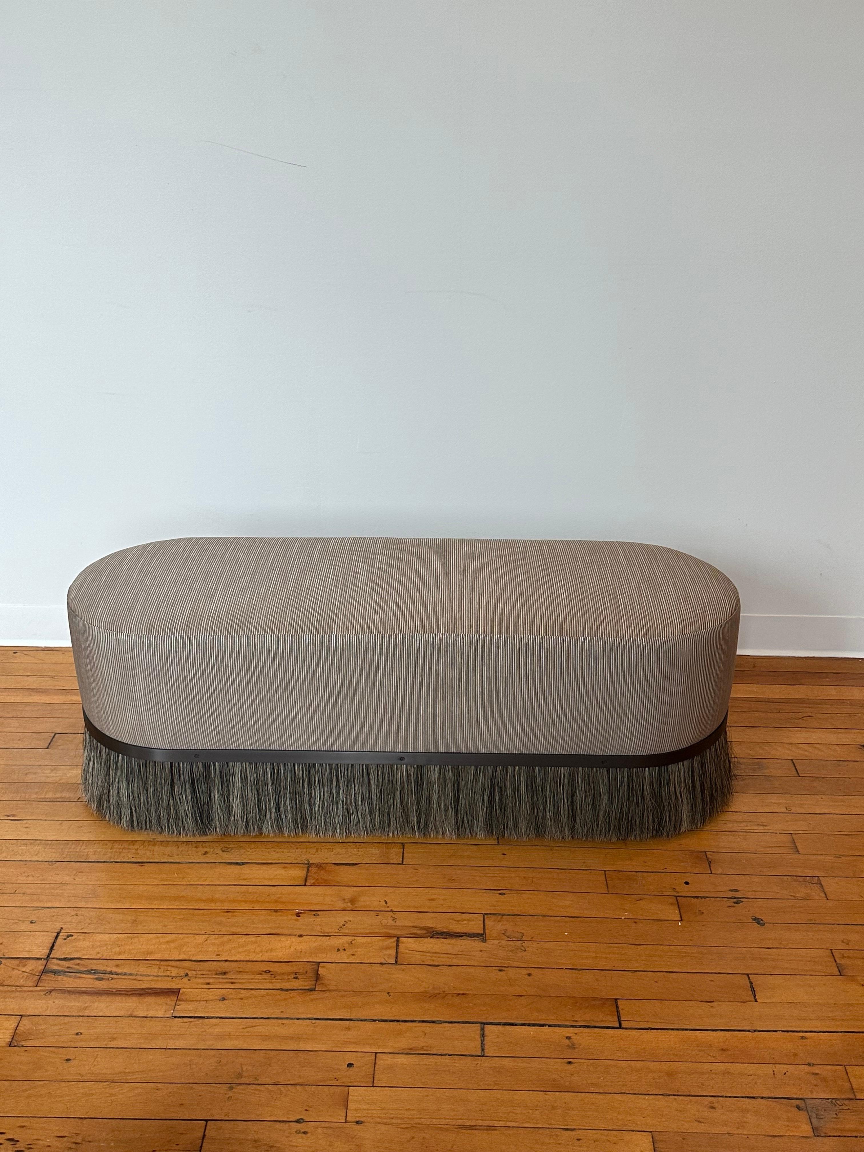 Contemporary Konekt Thing Ottoman Pill in Satin Black with Horse Hair and Velvet For Sale