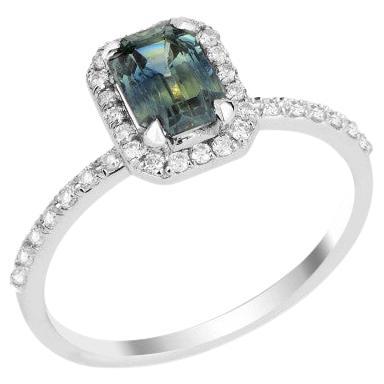 1.30ct Teal Sapphire And Diamond Ring For Sale